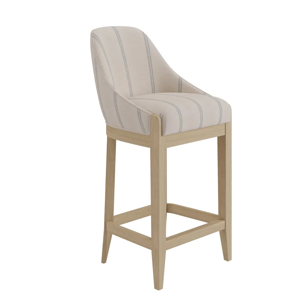 Set of 2 Beige and Blue Striped Upholstered Kitchen Stools with Solid Wood Legs - Madeline – image 5