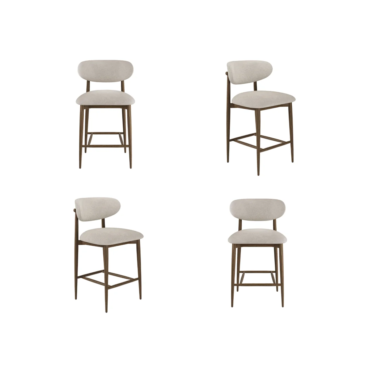 Set of 4 Walnut and Beige Upholstered Curved Kitchen Stools with Open Back - Kori – image 1