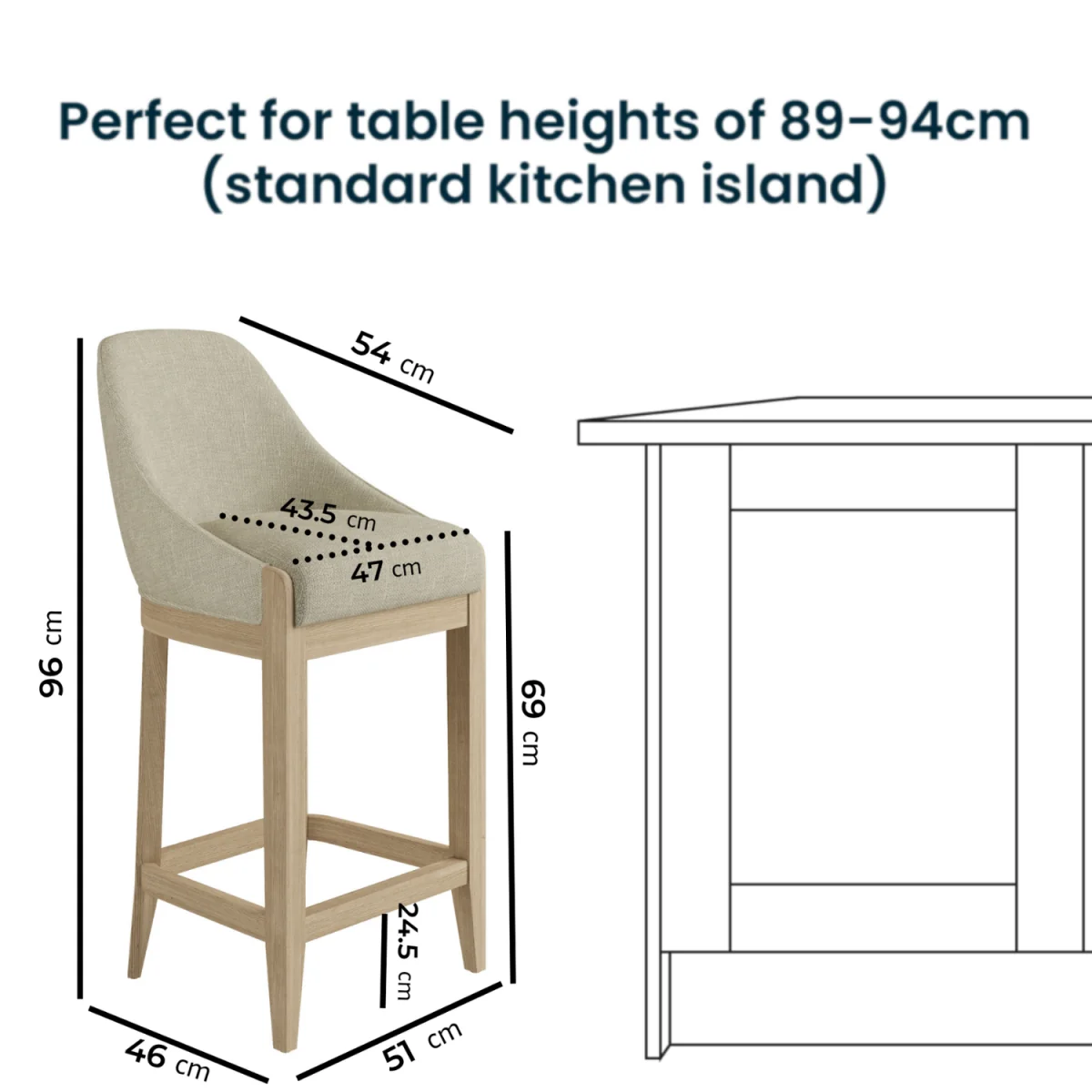 Set of 2 Beige Upholstered Kitchen Stools with Solid Wood Legs - Madeline – image 2