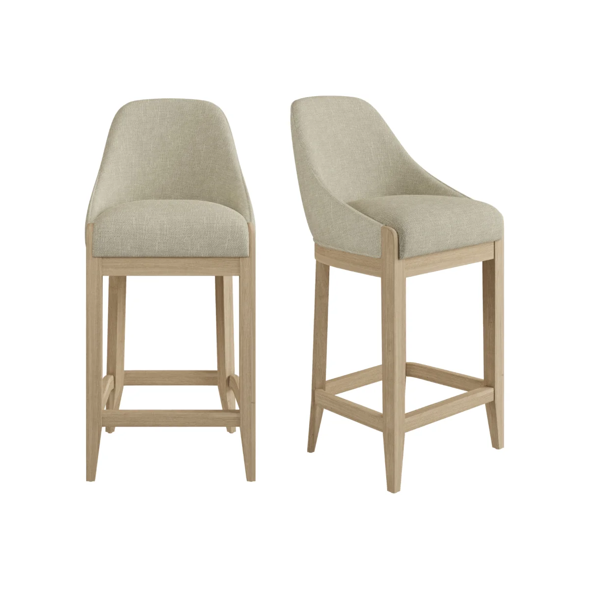 Set of 2 Beige Upholstered Kitchen Stools with Solid Wood Legs - Madeline – image 1