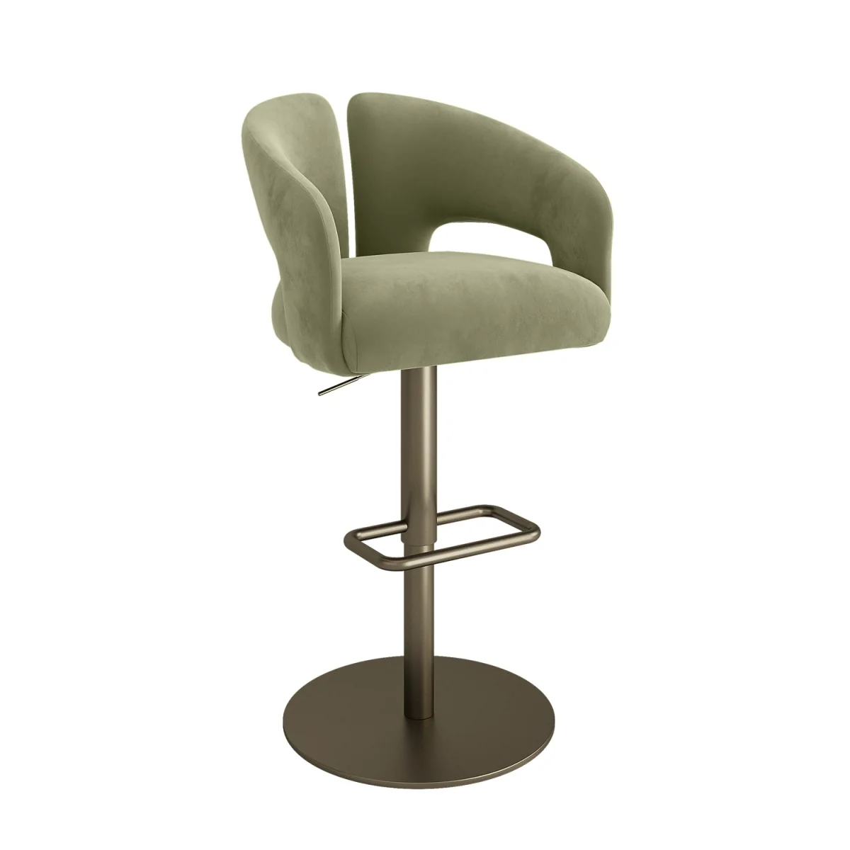 Sage Green Velvet Adjustable Swivel Bar Stool with Brass Base - Azalea – image 3