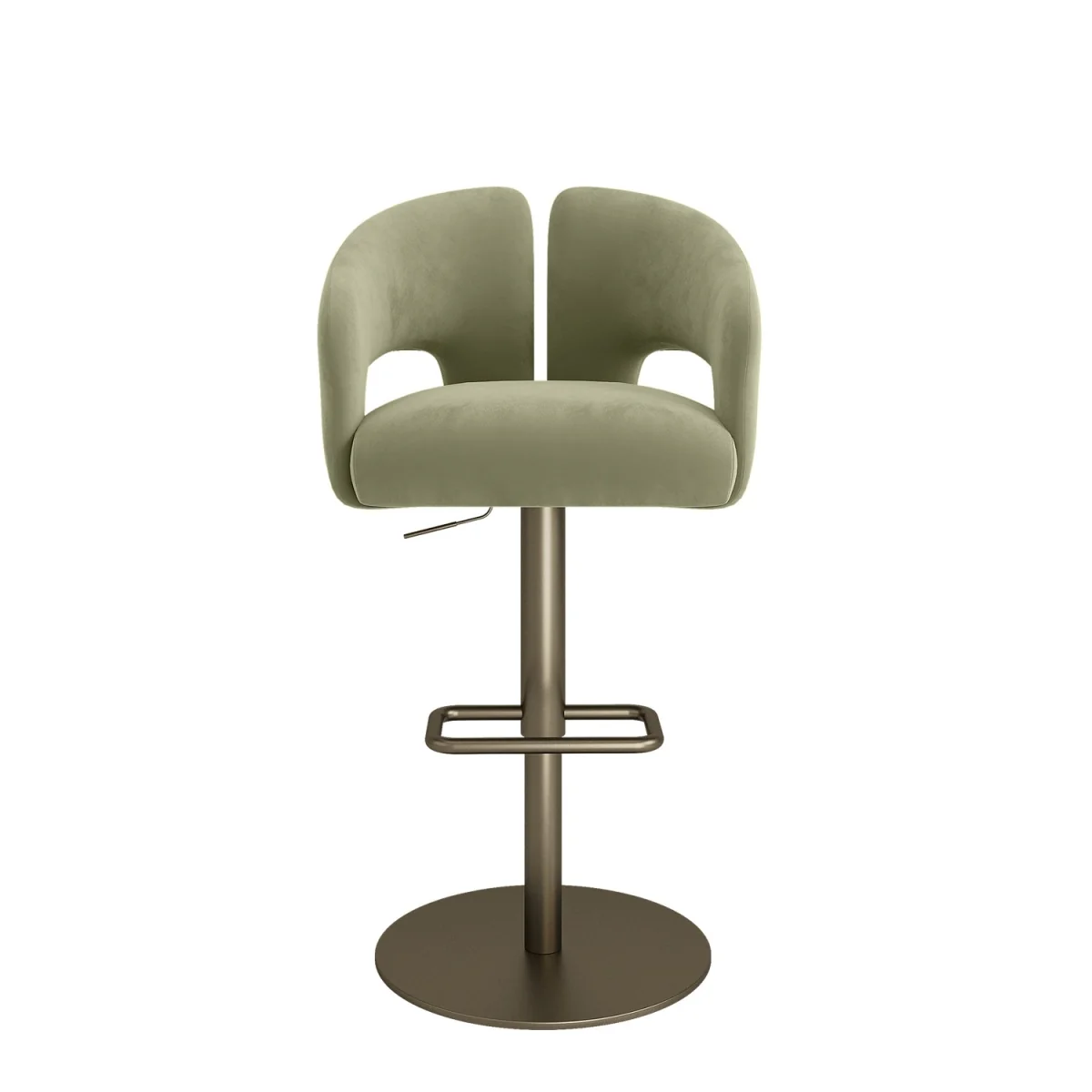 Sage Green Velvet Adjustable Swivel Bar Stool with Brass Base - Azalea – image 4