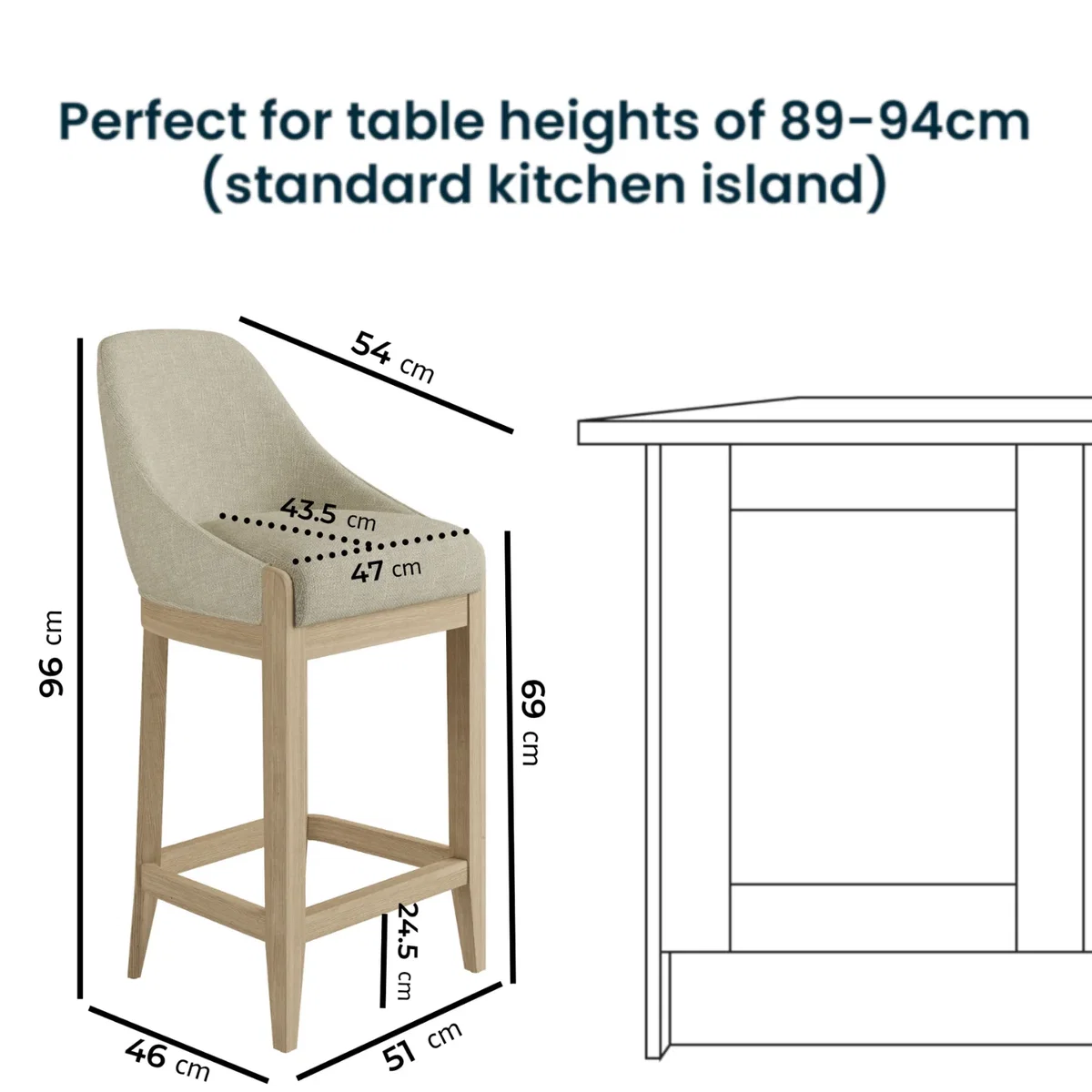 Beige Upholstered Kitchen Stool with Solid Wood Legs - Madeline – image 2