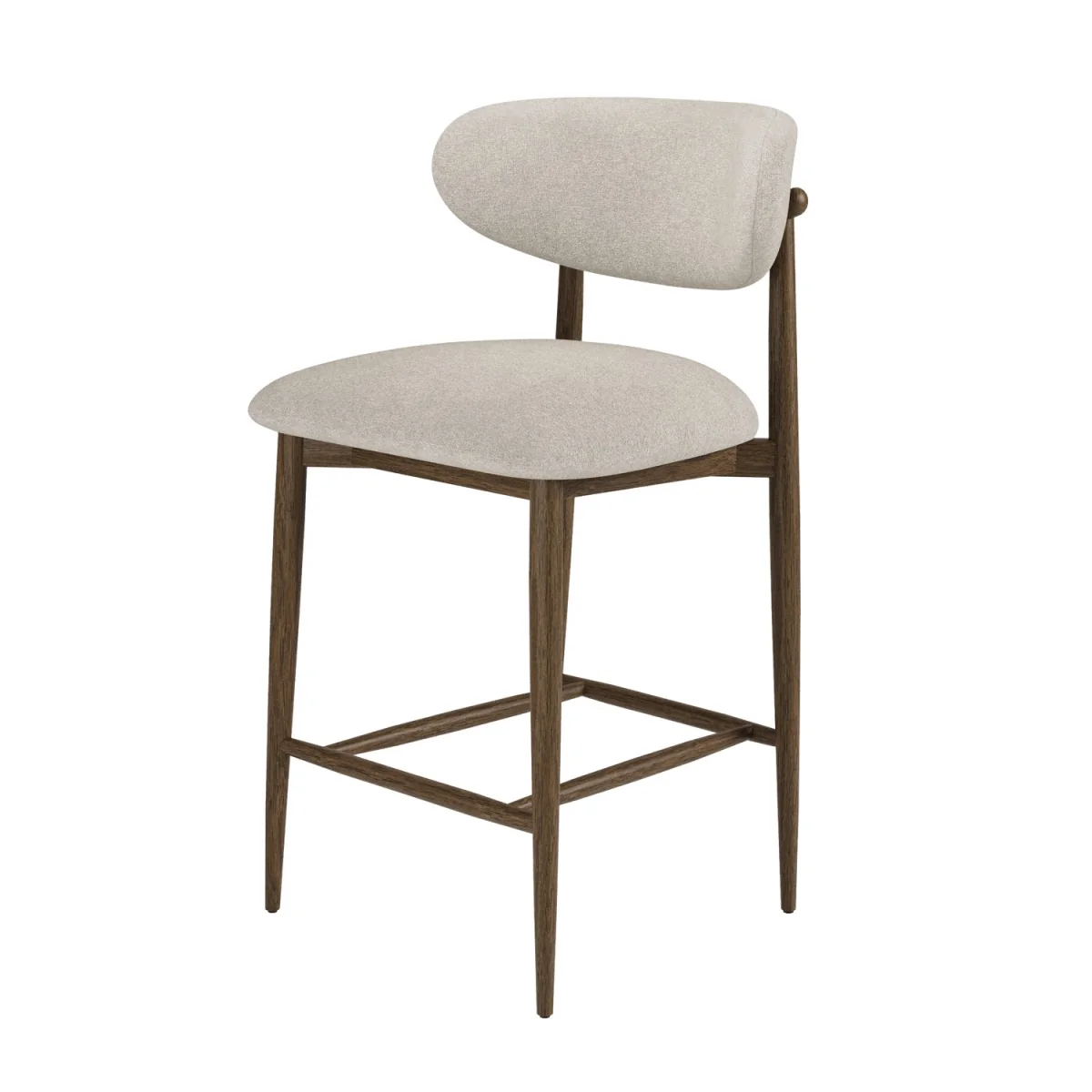 Walnut and Beige Upholstered Curved Kitchen Stool with Open Back - Kori – image 4