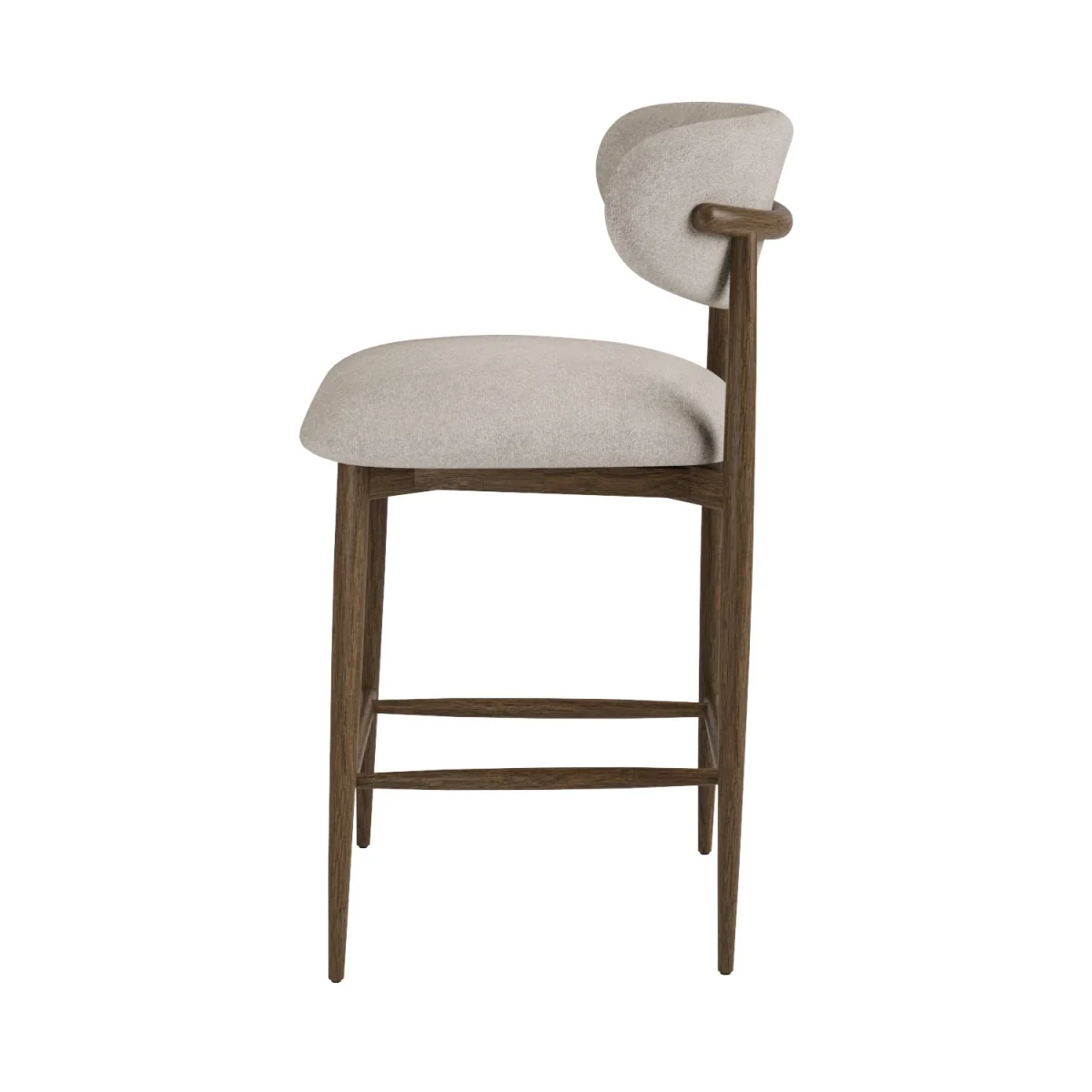 Walnut and Beige Upholstered Curved Kitchen Stool with Open Back - Kori – image 5