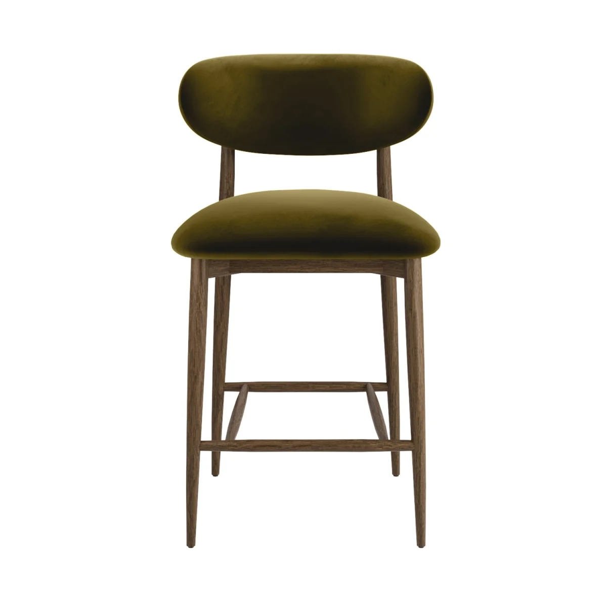 Set of 3 Walnut and Olive Green Upholstered Curved Kitchen Stools with Open Back - Kori – image 4