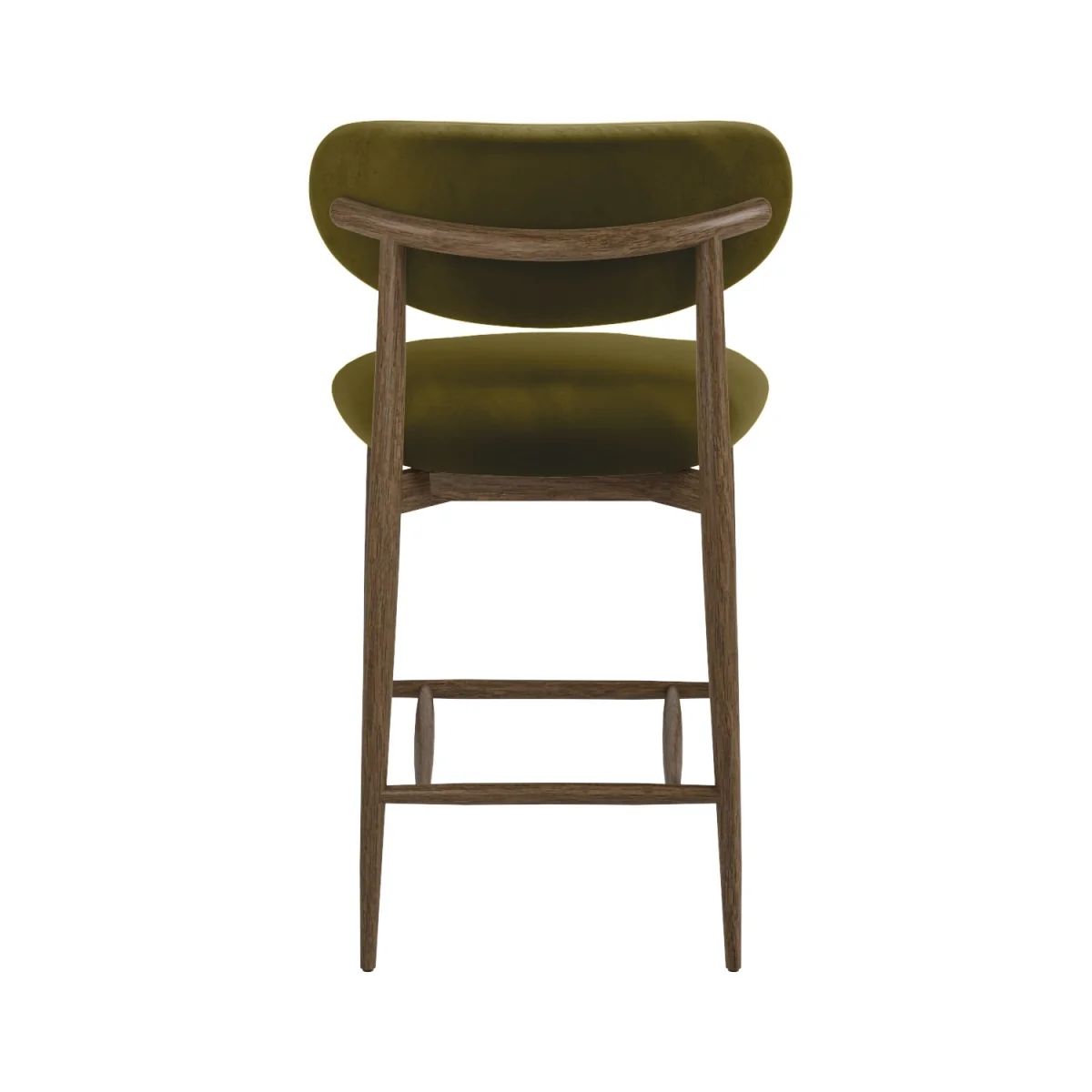 Set of 3 Walnut and Olive Green Upholstered Curved Kitchen Stools with Open Back - Kori – image 5