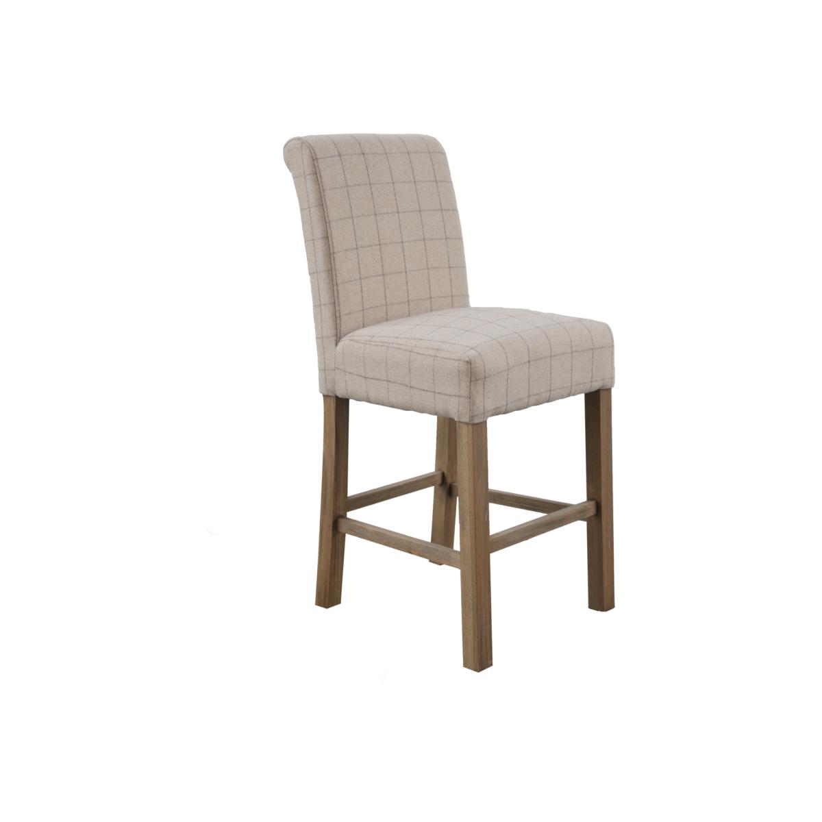 Check Beige Fabric Bar Stool