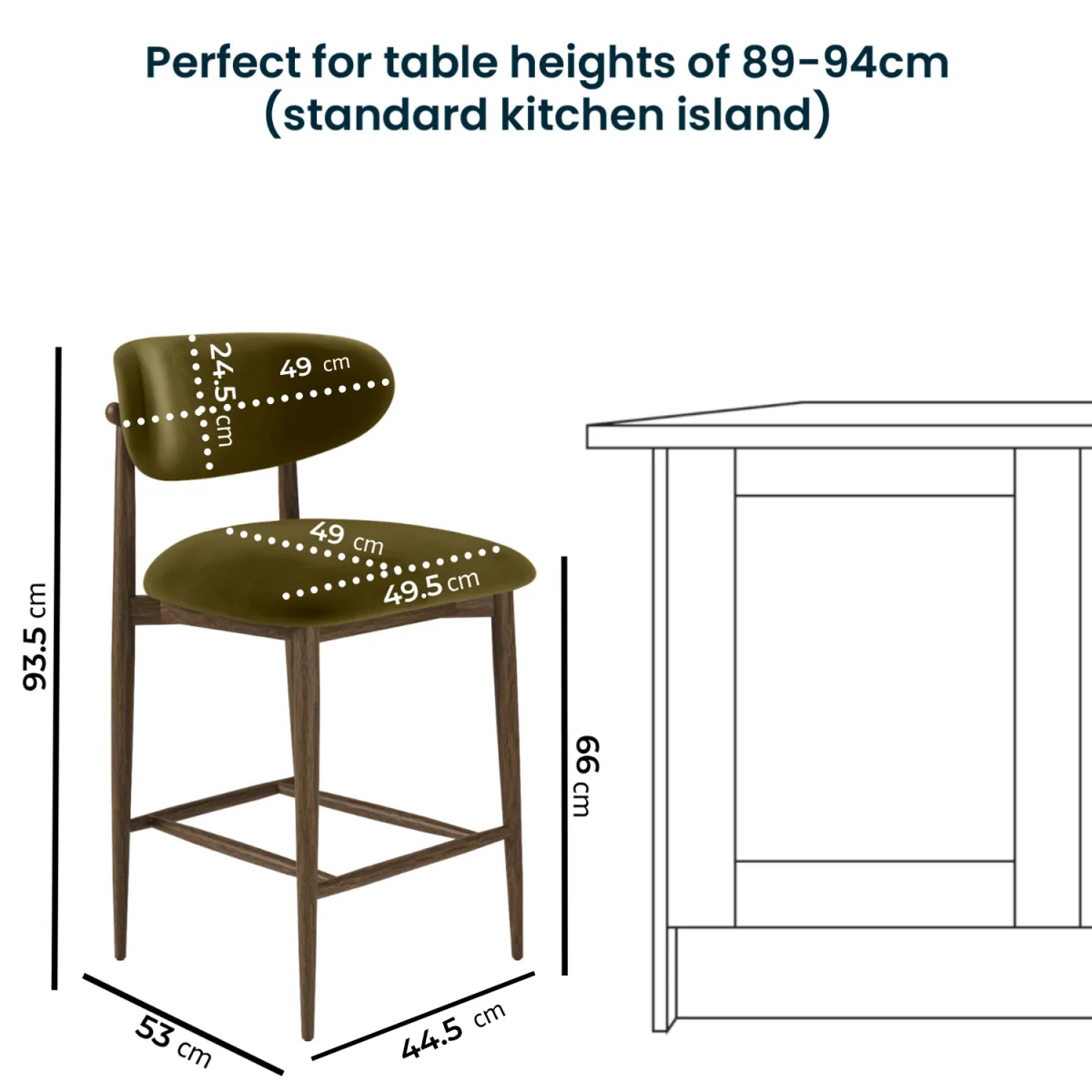 Set of 4 Walnut and Olive Green Upholstered Curved Kitchen Stools with Open Back - Kori – image 2
