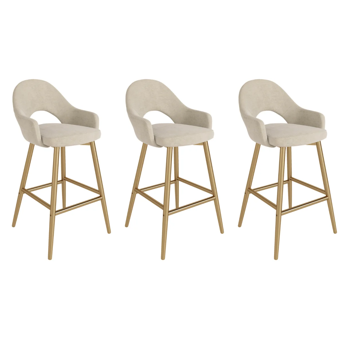 Set of 3 Gold and Beige Upholstered Kitchen Stools with Back - Colbie – image 3