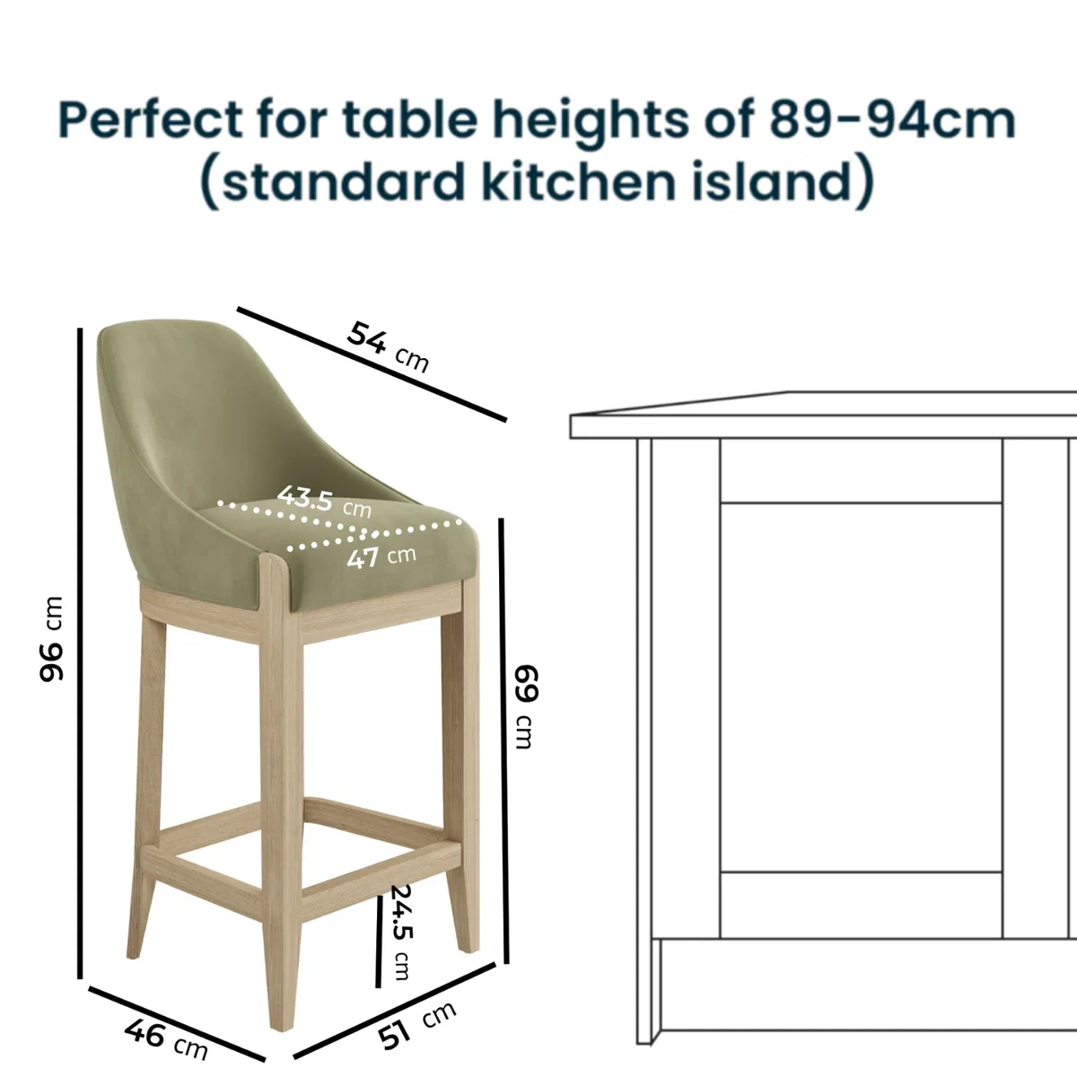 Sage Green Velvet Kitchen Stool with Solid Wood Legs - Madeline – image 2