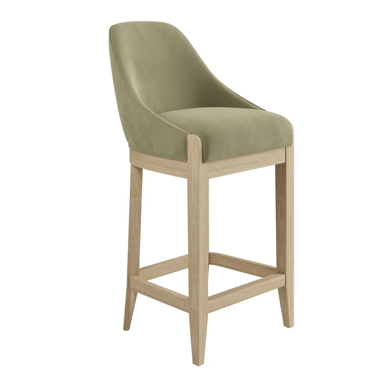 Sage Green Velvet Kitchen Stool with Solid Wood Legs - Madeline – image 4