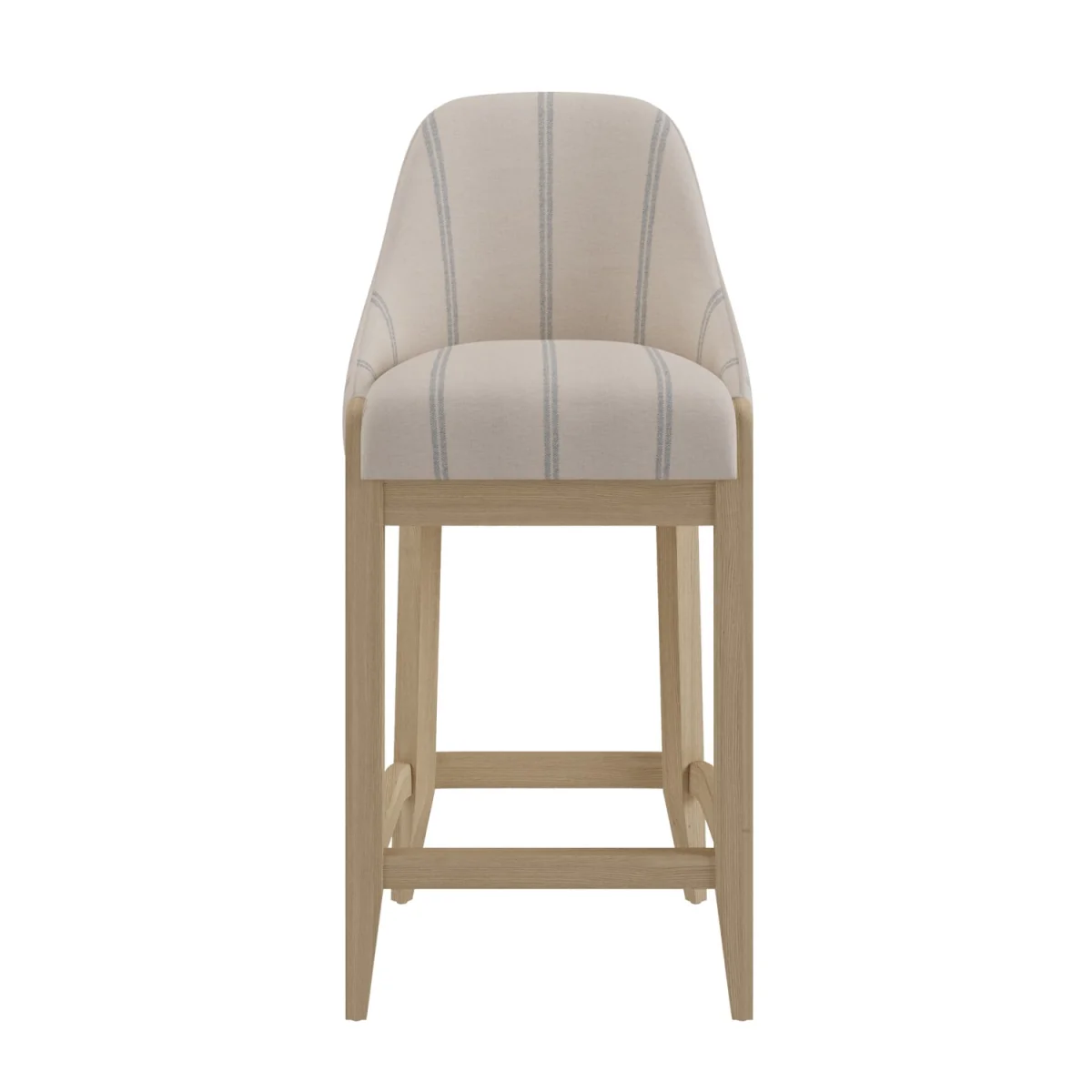 Beige and Blue Striped Upholstered Kitchen Stool with Solid Wood Legs - Madeline – image 3