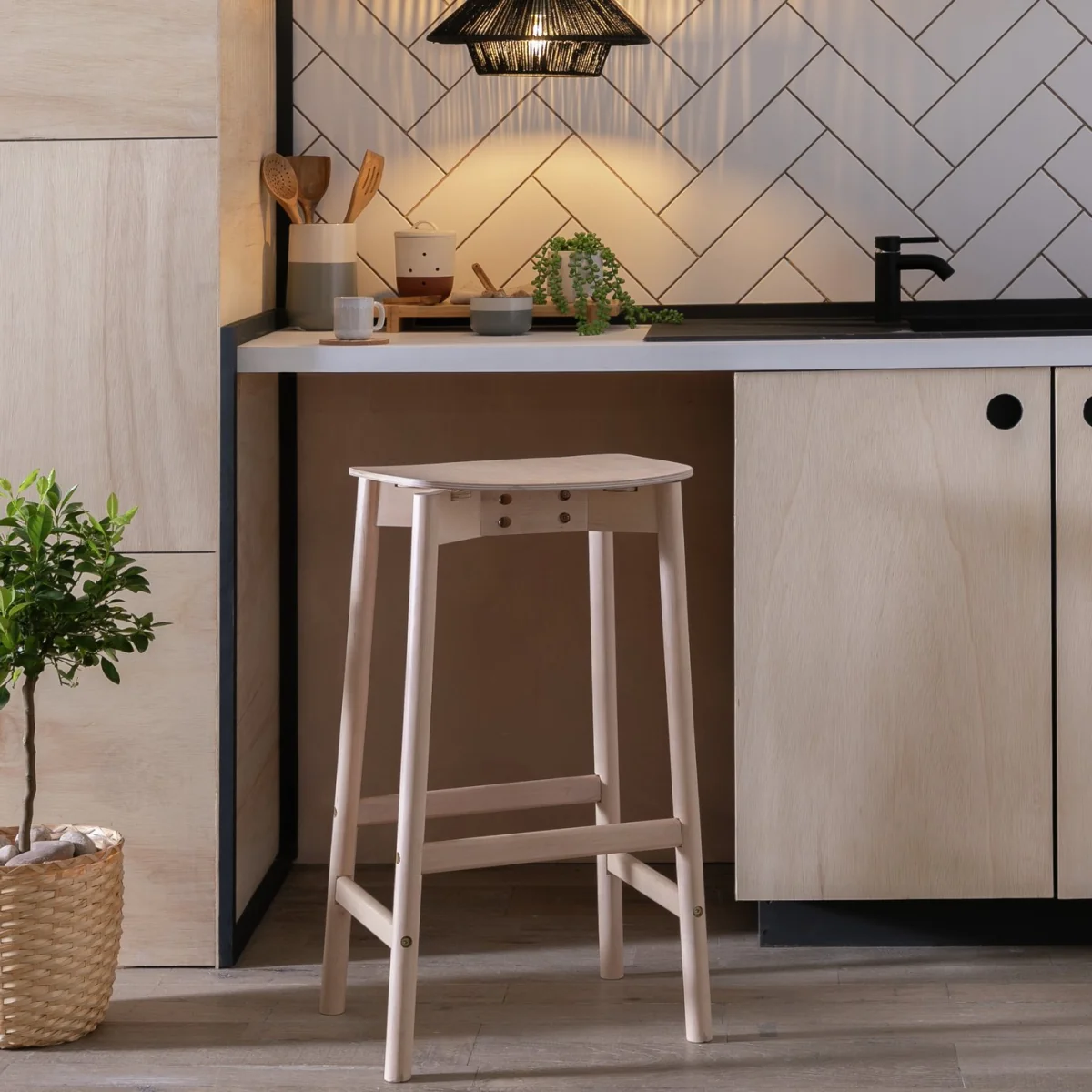 Habitat Nina Solid Birch Bar Stool - Natural