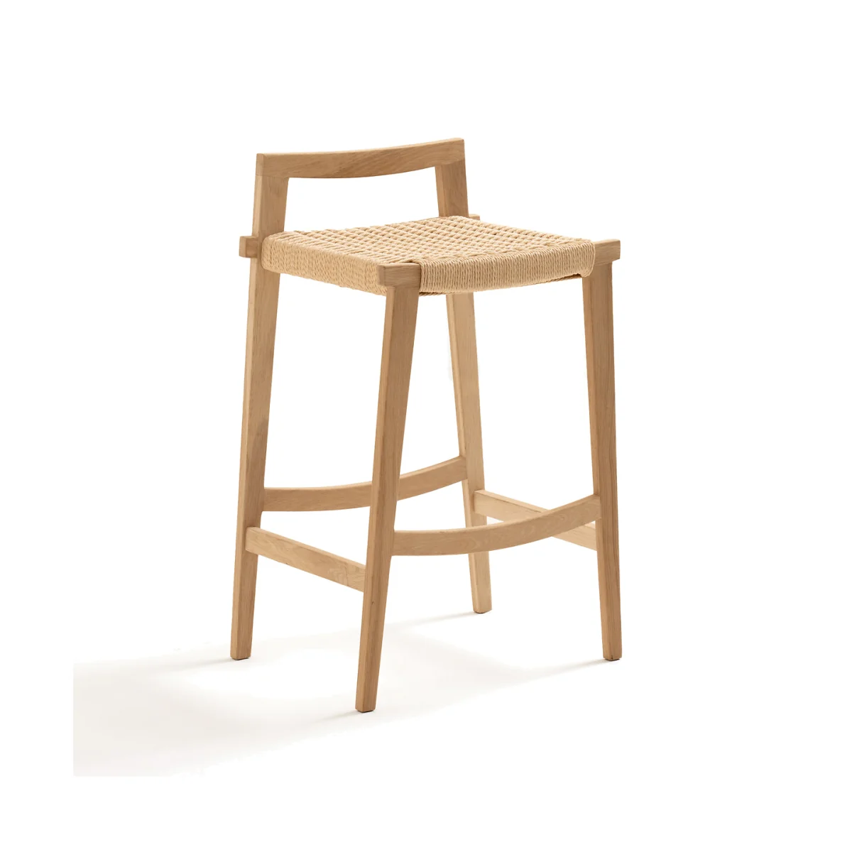 Kioto Mid-Height Oak and Wicker Bar Stool – image 1