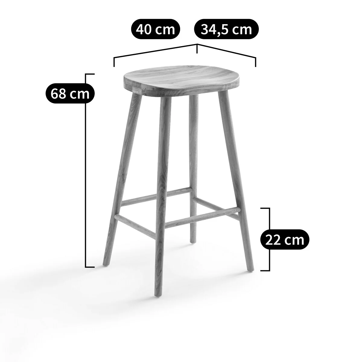 Dragy 68cm High Solid Oak Bar Stool – image 8