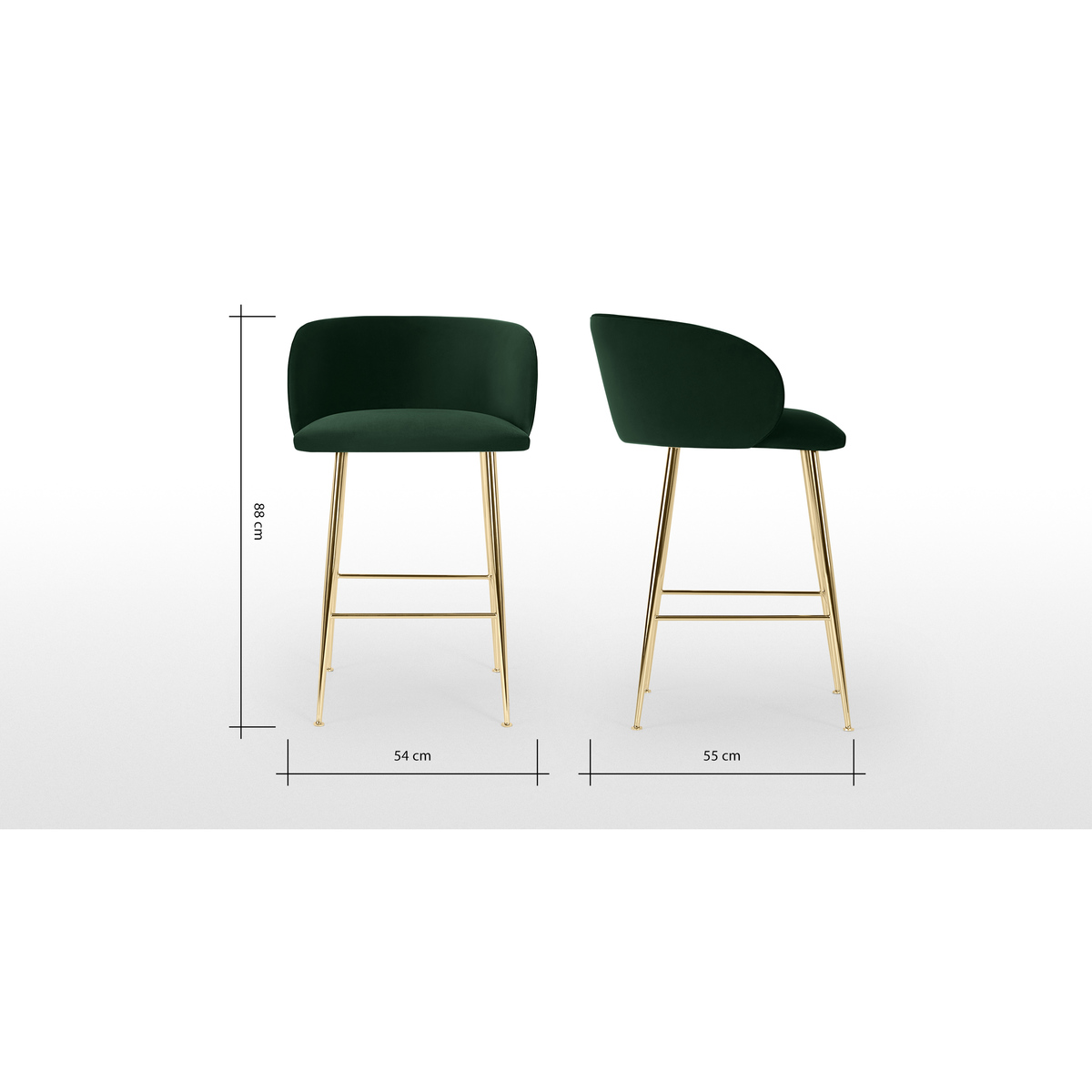 Adeline Counter Height Bar Stool, Pine Green Velvet & Brass – image 8