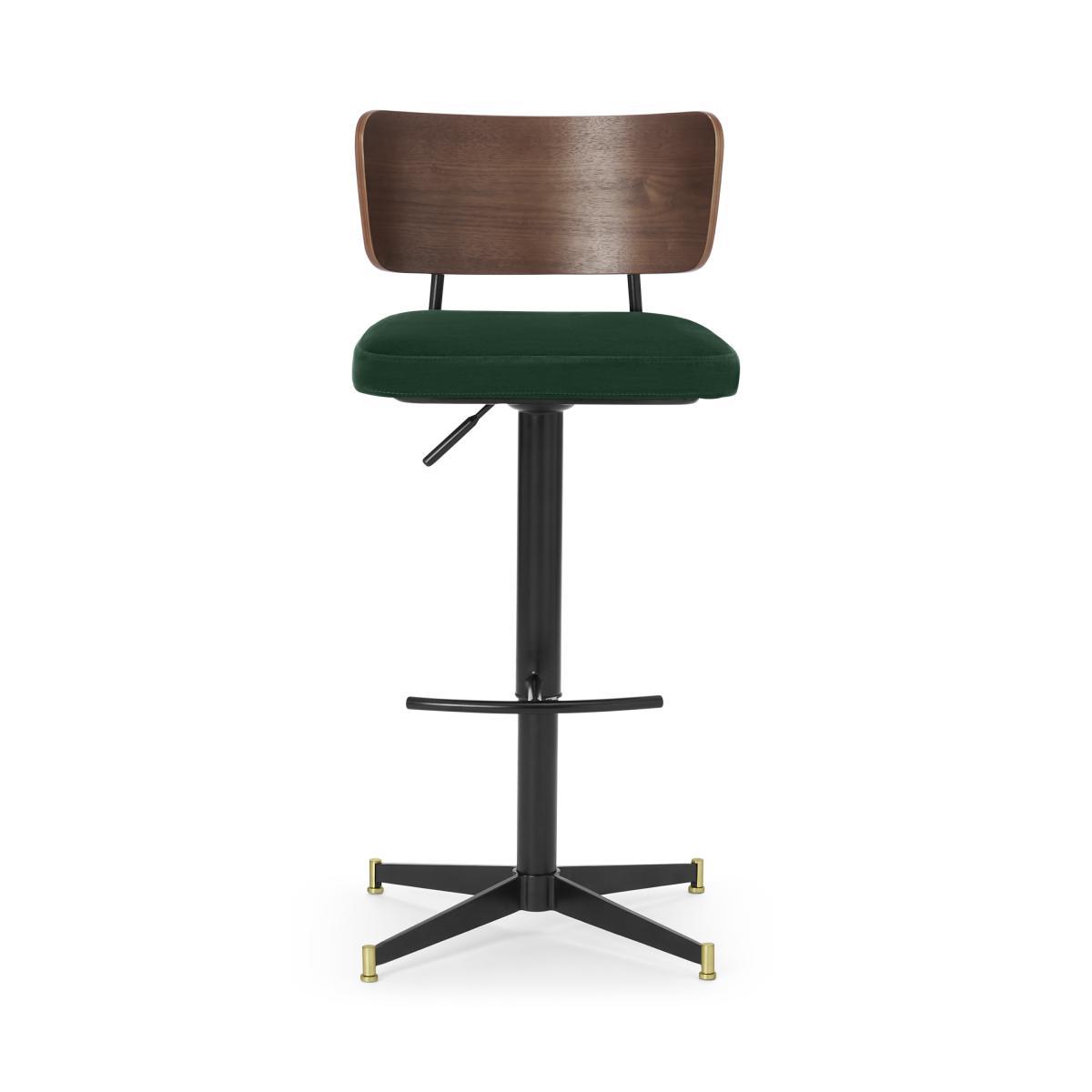 Amalyn Adjustable Bar Stool, Moss Green Velvet & Walnut – image 2