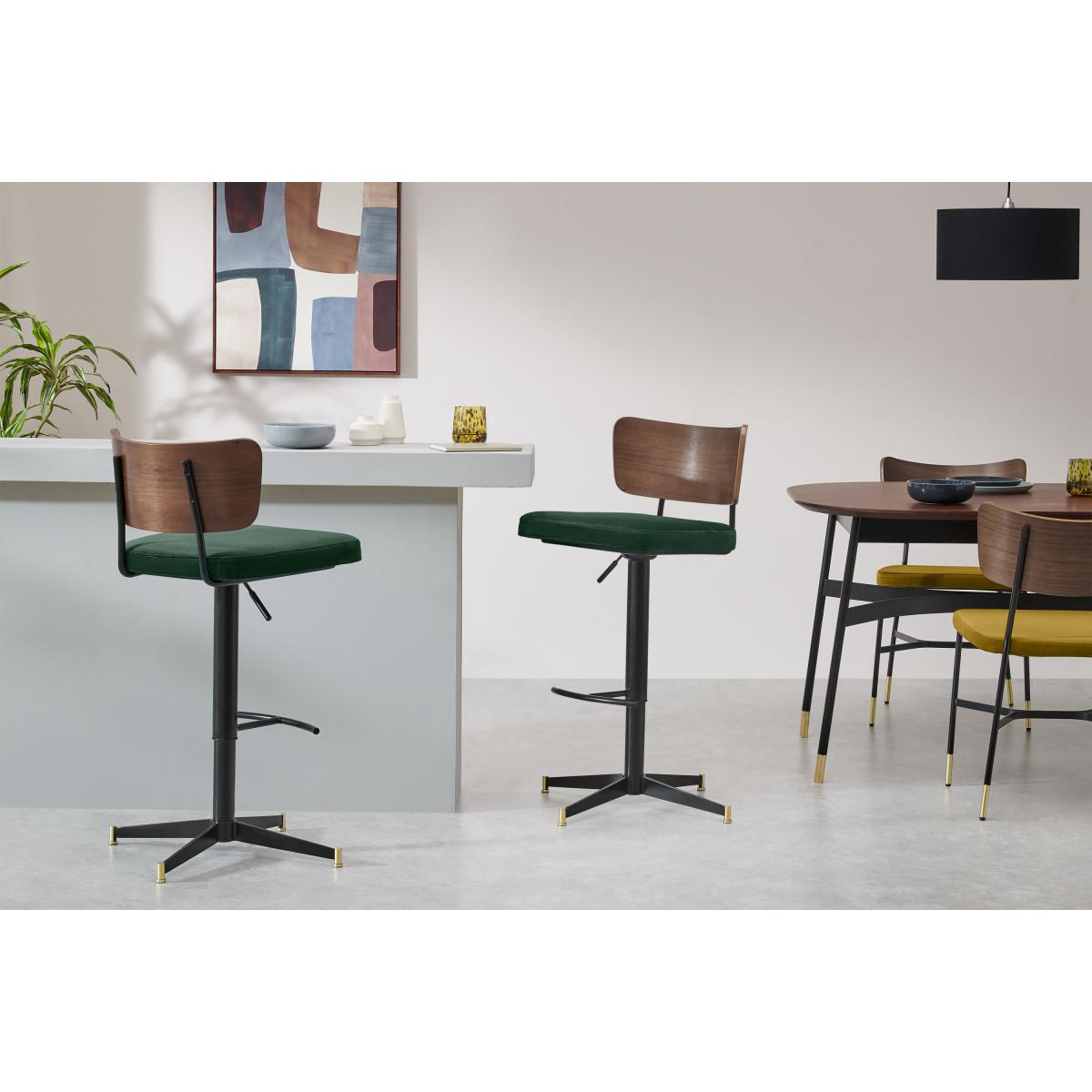 Amalyn Adjustable Bar Stool, Moss Green Velvet & Walnut – image 4