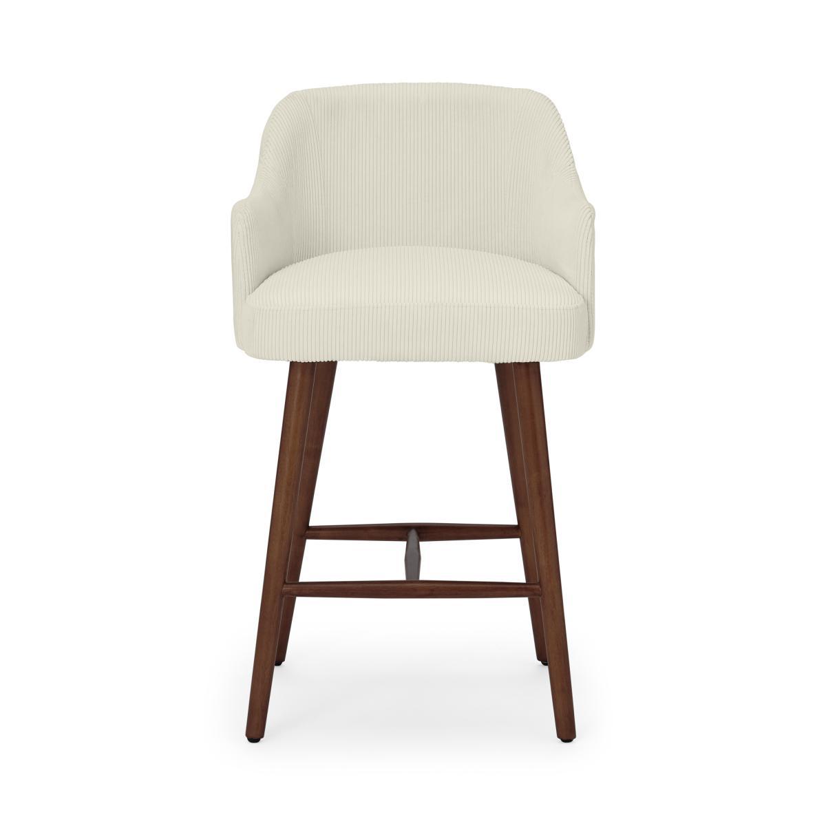 Swinton Counter Height Bar Stool, Ecru Corduroy Velvet with Walnut Stain Legs – image 2