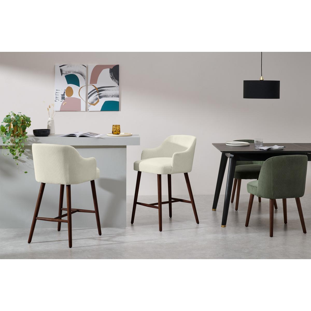 Swinton Counter Height Bar Stool, Ecru Corduroy Velvet with Walnut Stain Legs – image 4