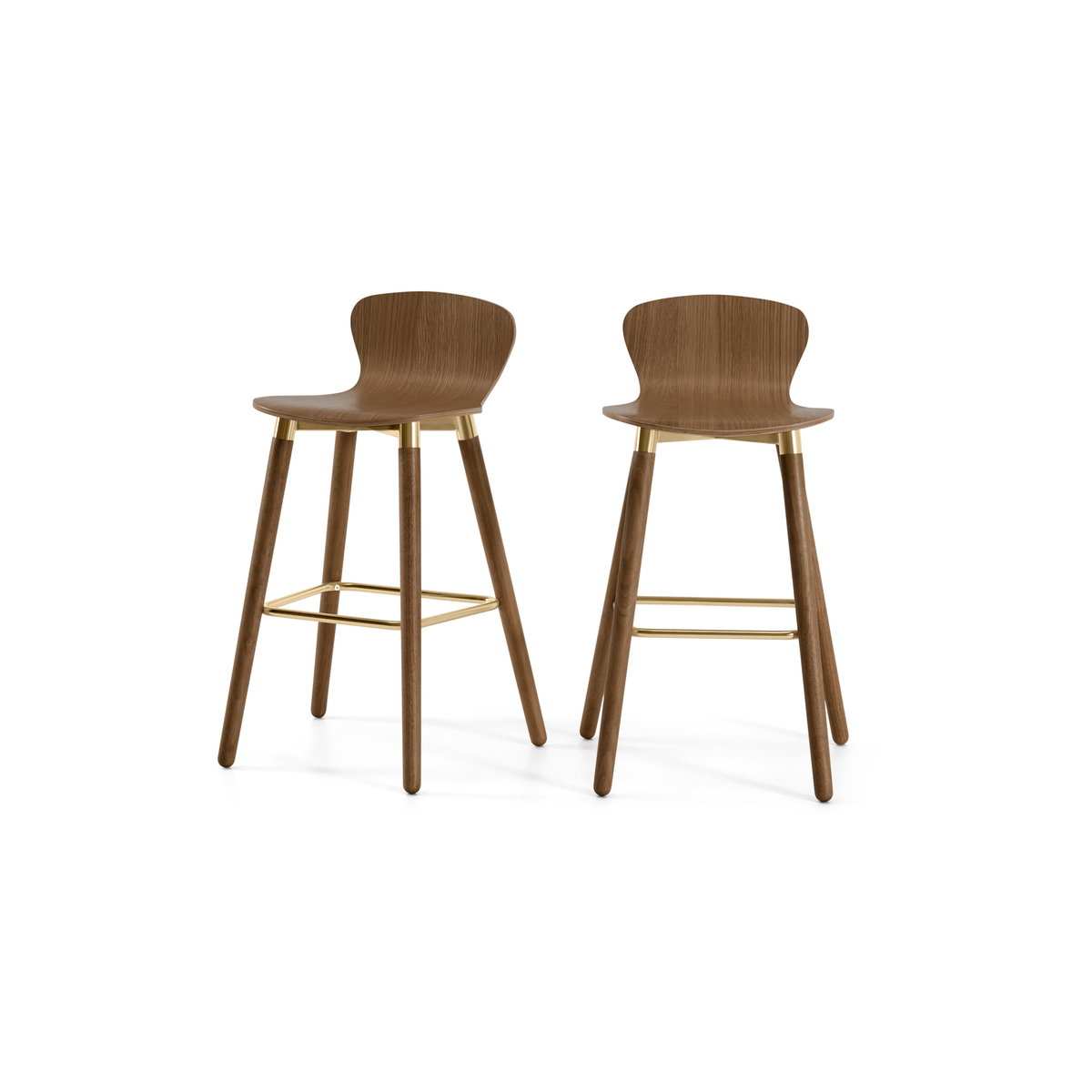 Set of 2 Edelweiss Bar Stools, Walnut and Brass – image 2