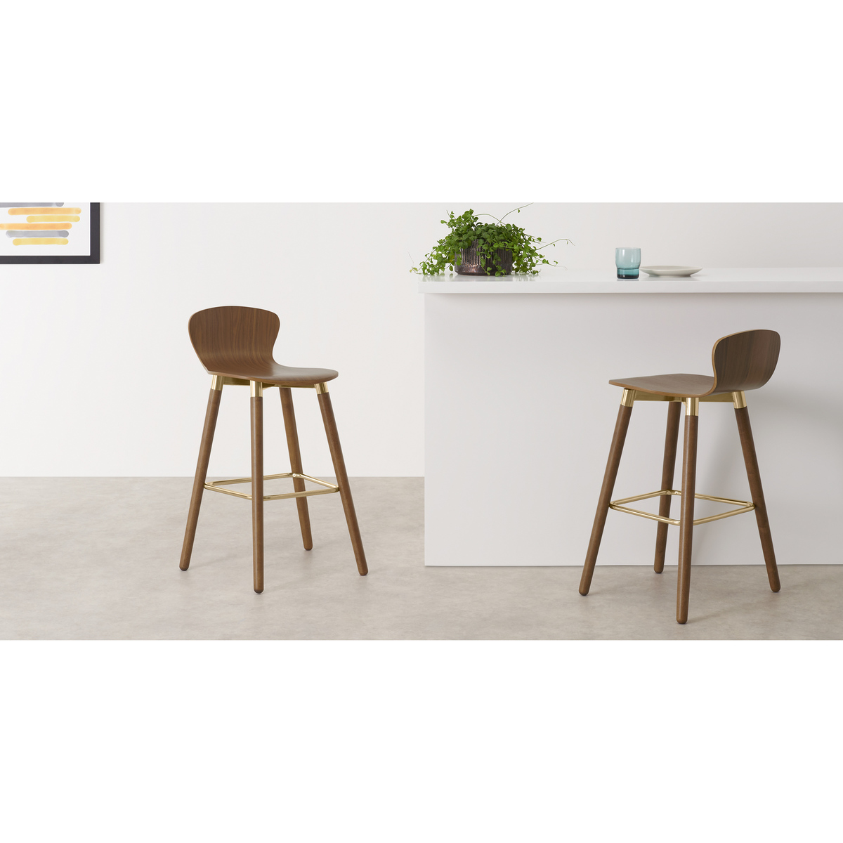 Set of 2 Edelweiss Bar Stools, Walnut and Brass – image 3