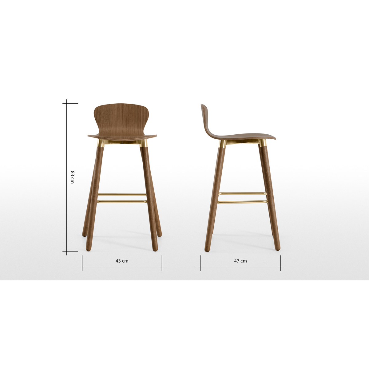 Set of 2 Edelweiss Bar Stools, Walnut and Brass – image 7