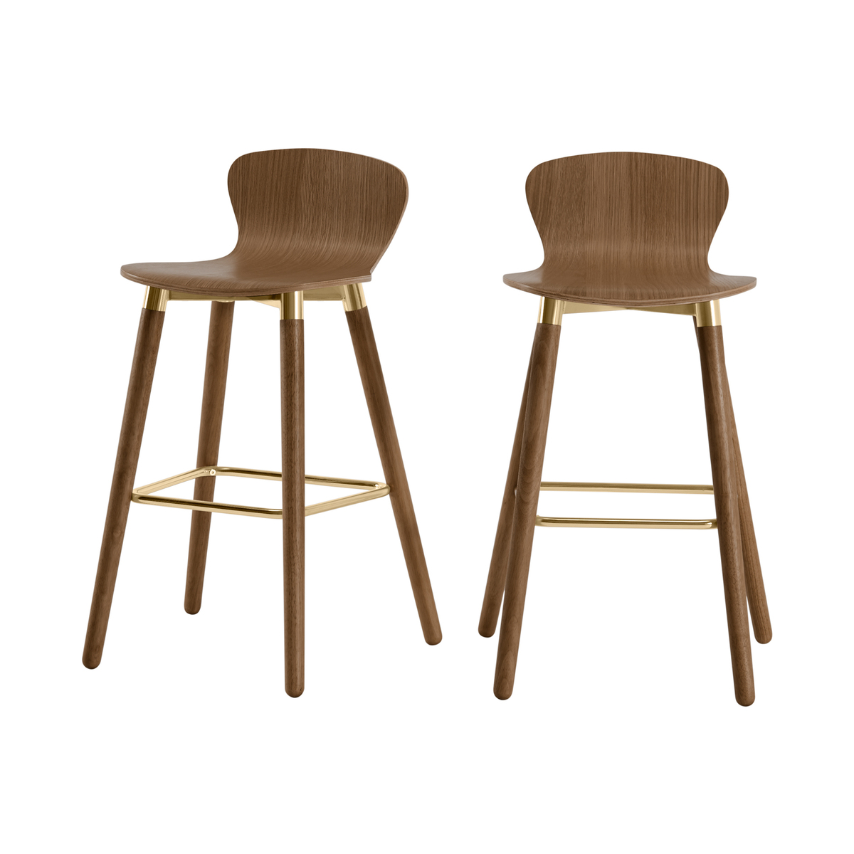 Set of 2 Edelweiss Bar Stools, Walnut and Brass – image 8