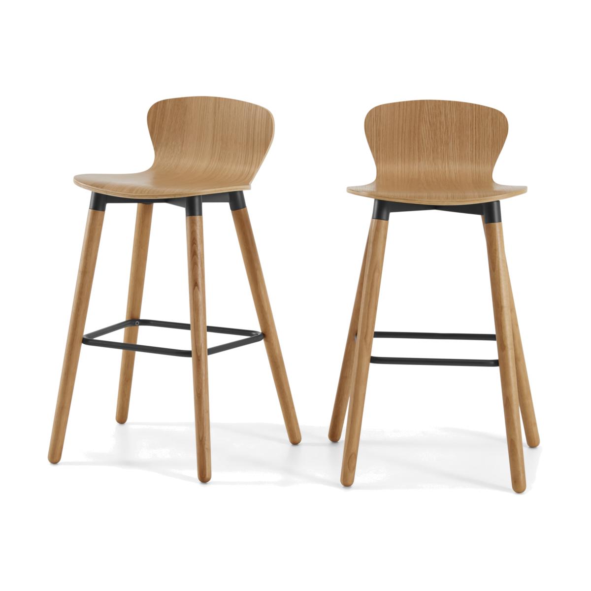 Set of 2 Edelweiss Bar Stools, Oak and Black – image 1
