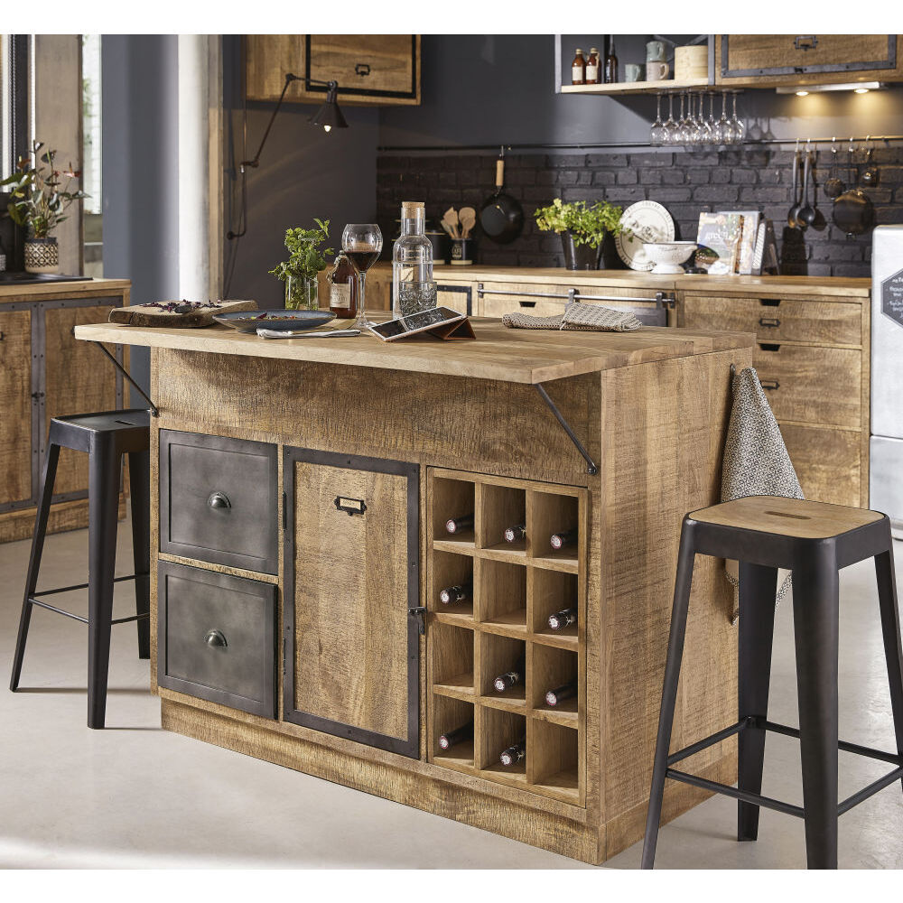 Mango Wood and Metal Industrial Bar Stool – image 2