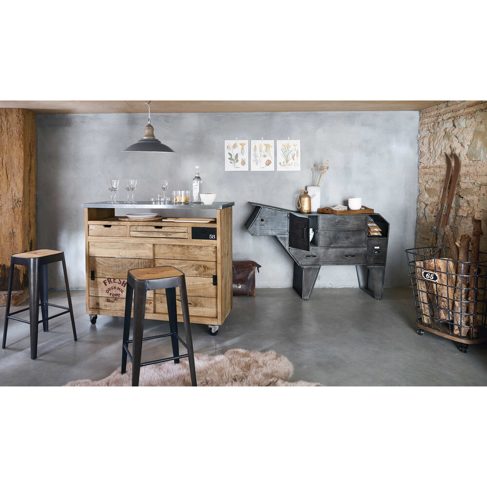 Mango Wood and Metal Industrial Bar Stool – image 11