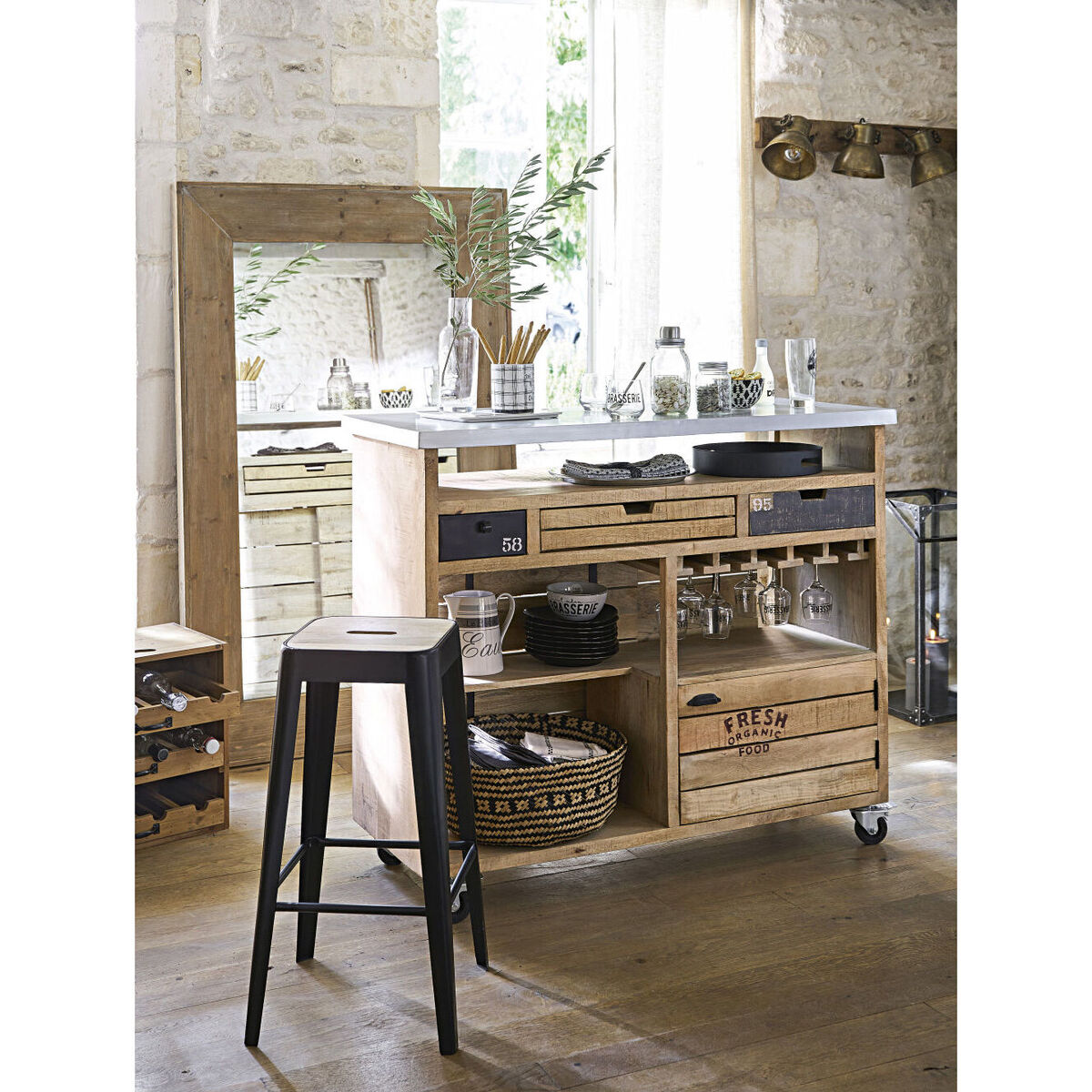 Mango Wood and Metal Industrial Bar Stool – image 3
