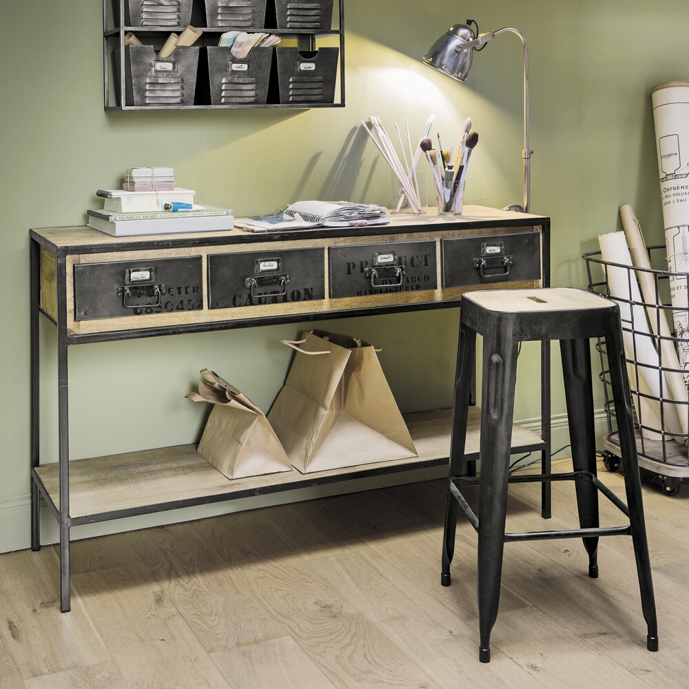 Mango Wood and Metal Industrial Bar Stool – image 5