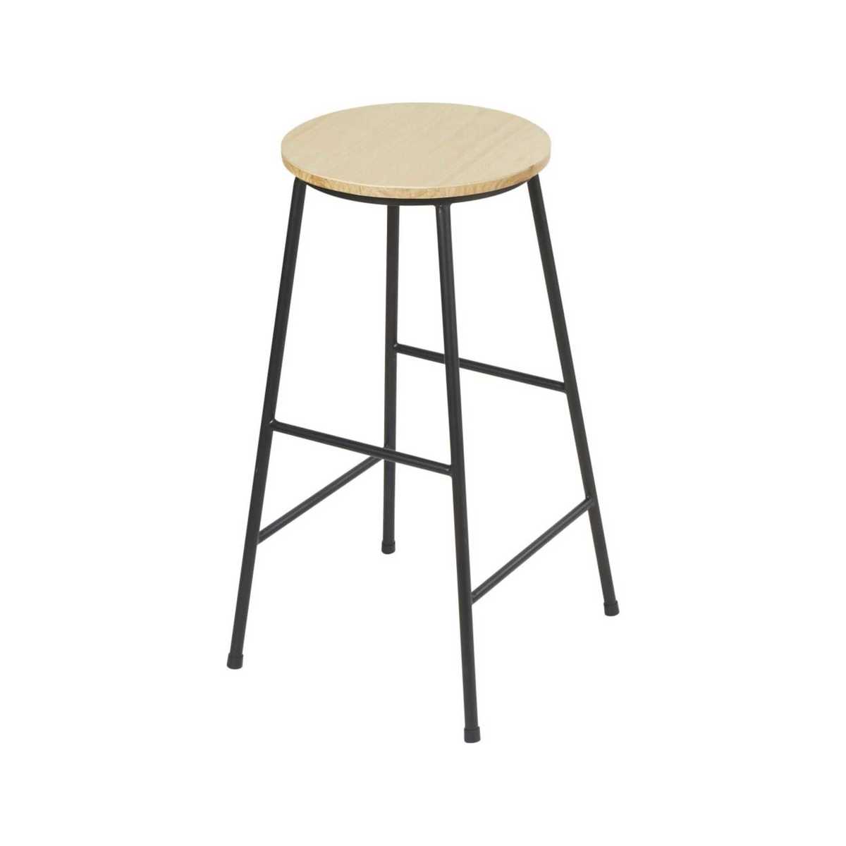 Fir and Black Metal Industrial Bar Stool H64 Stan – image 1