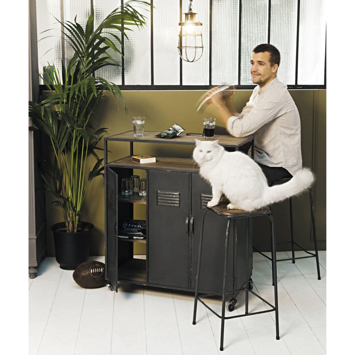 Fir and metal industrial bar stool Kraft – image 3