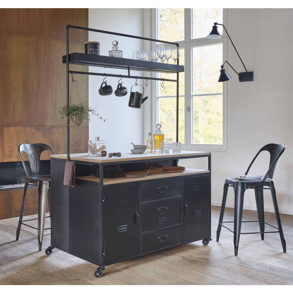 Distressed Grey Metal Kitchen Island Chair – image 5