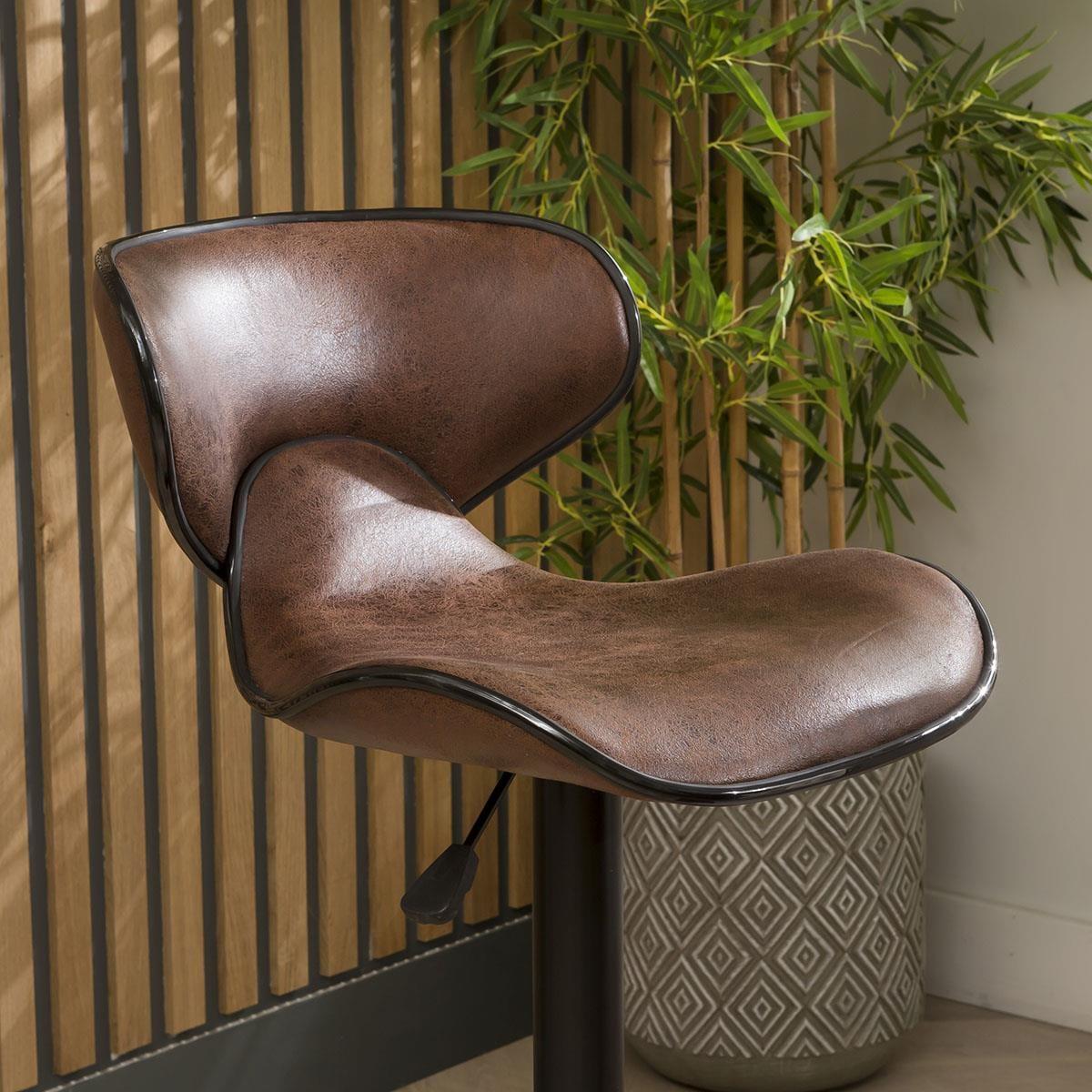 Set of 2 Modern Kitchen Bar Stools With Back Adjustable Brown Leather – image 2