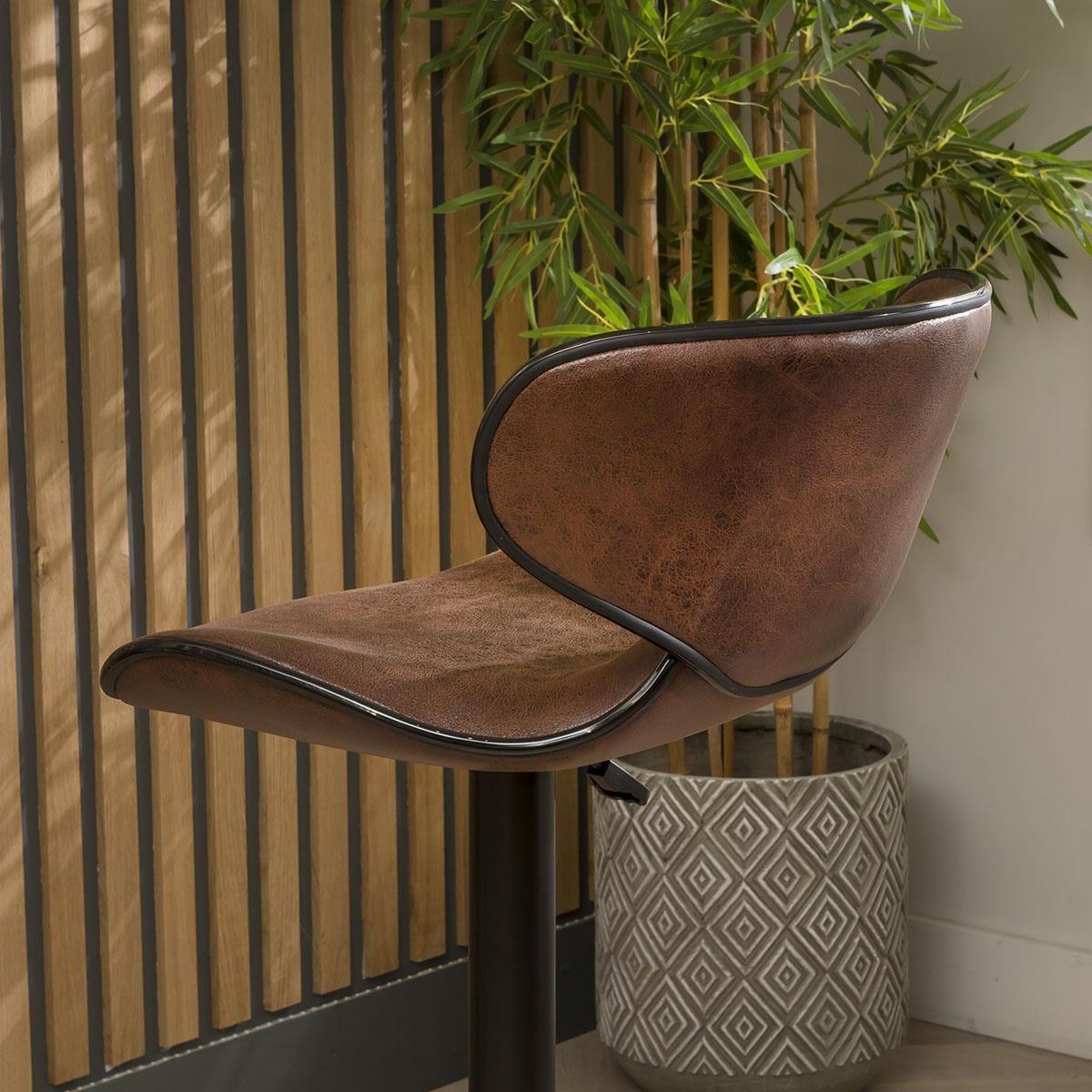 Set of 2 Modern Kitchen Bar Stools With Back Adjustable Brown Leather – image 5