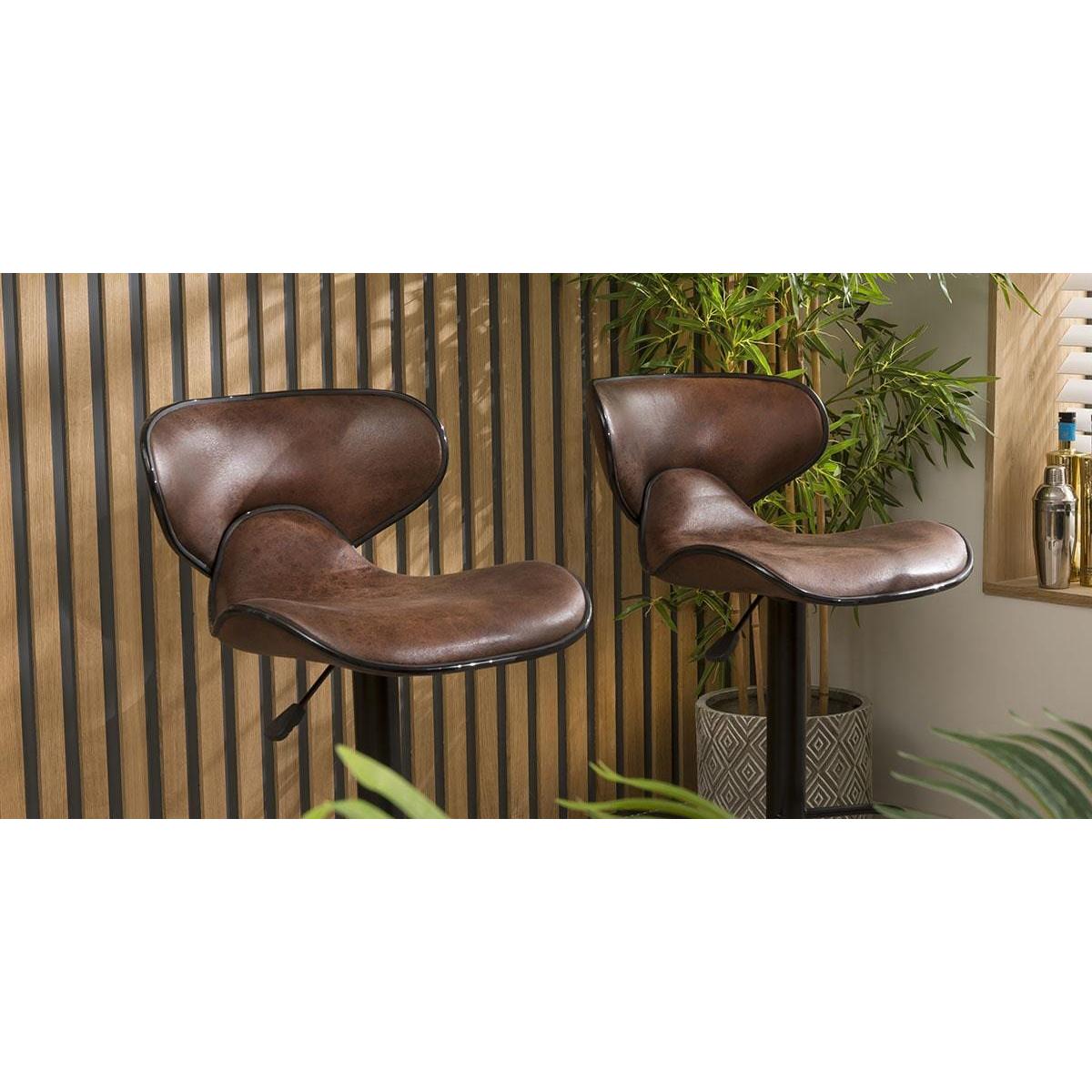 Set of 2 Modern Kitchen Bar Stools With Back Adjustable Brown Leather – image 6