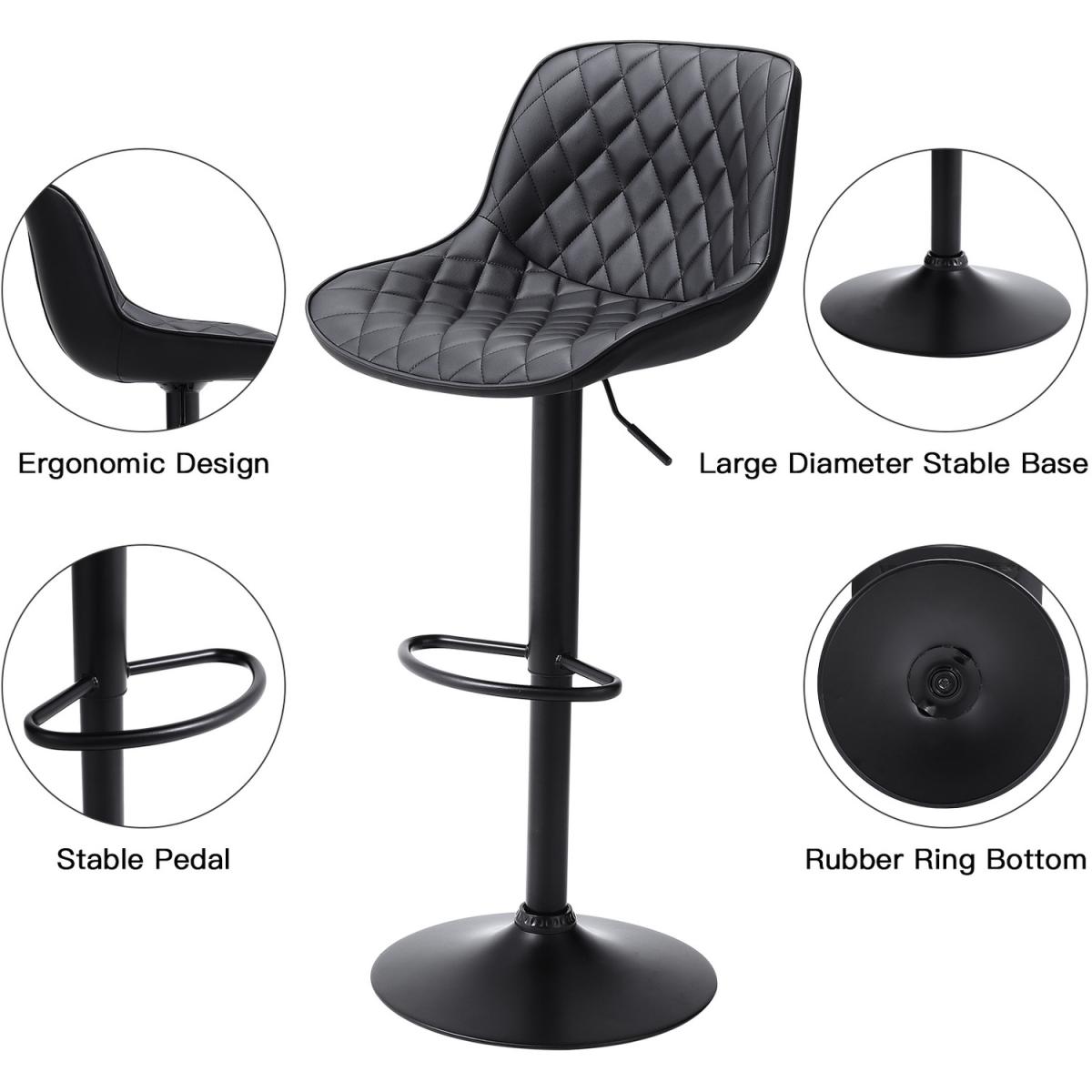 2x Faux Leather Swivelling Bar Chair Liftable Rhomboic Backchair With Footrest - Black – image 3