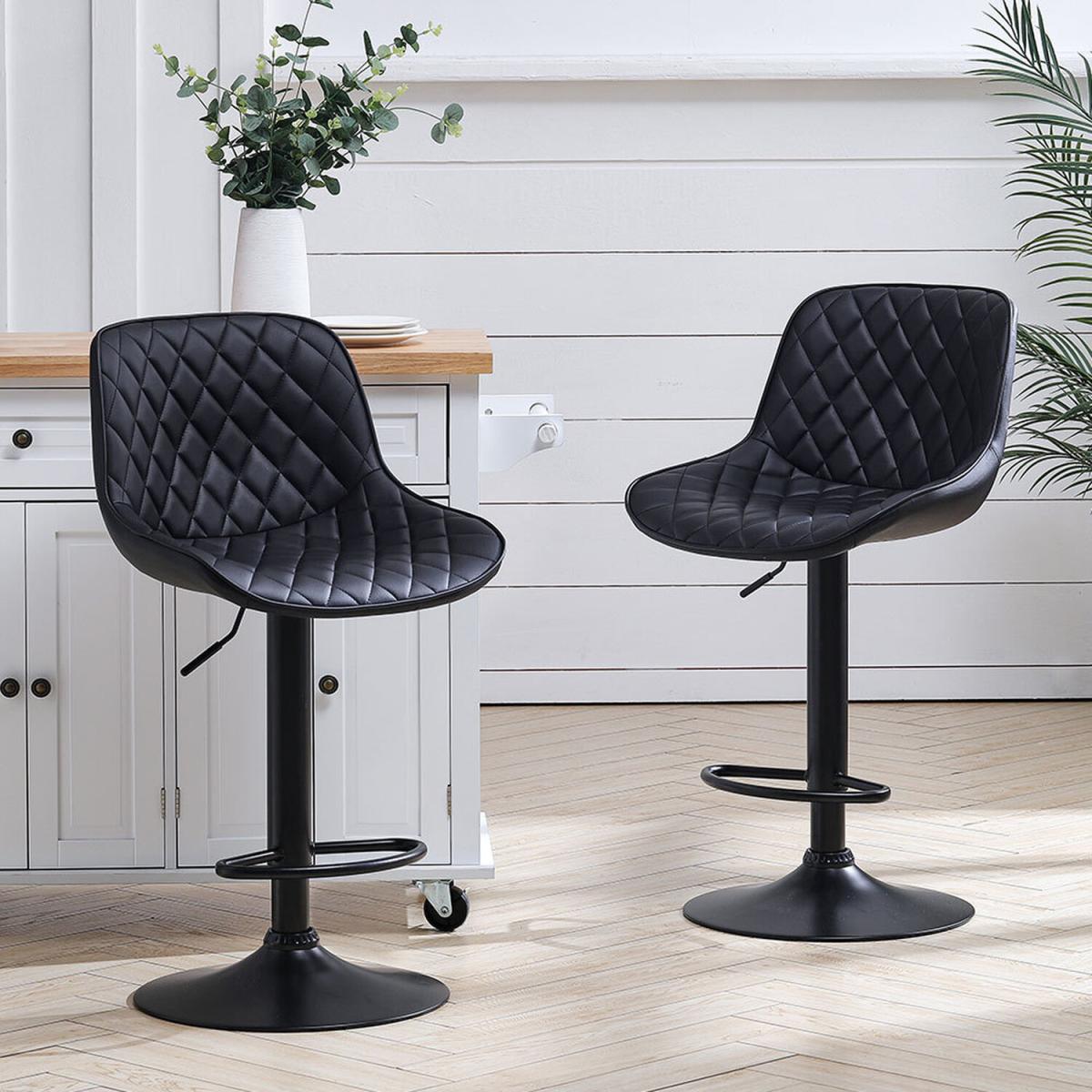 2x Faux Leather Swivelling Bar Chair Liftable Rhomboic Backchair With Footrest - Black – image 4