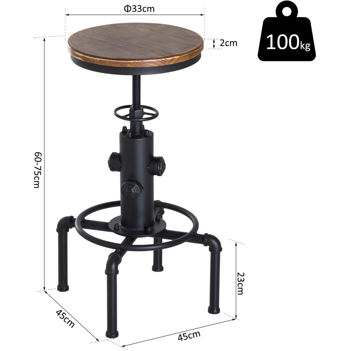 Adjustable Bar Stool Swivel Chair  - Brown, Black – image 2