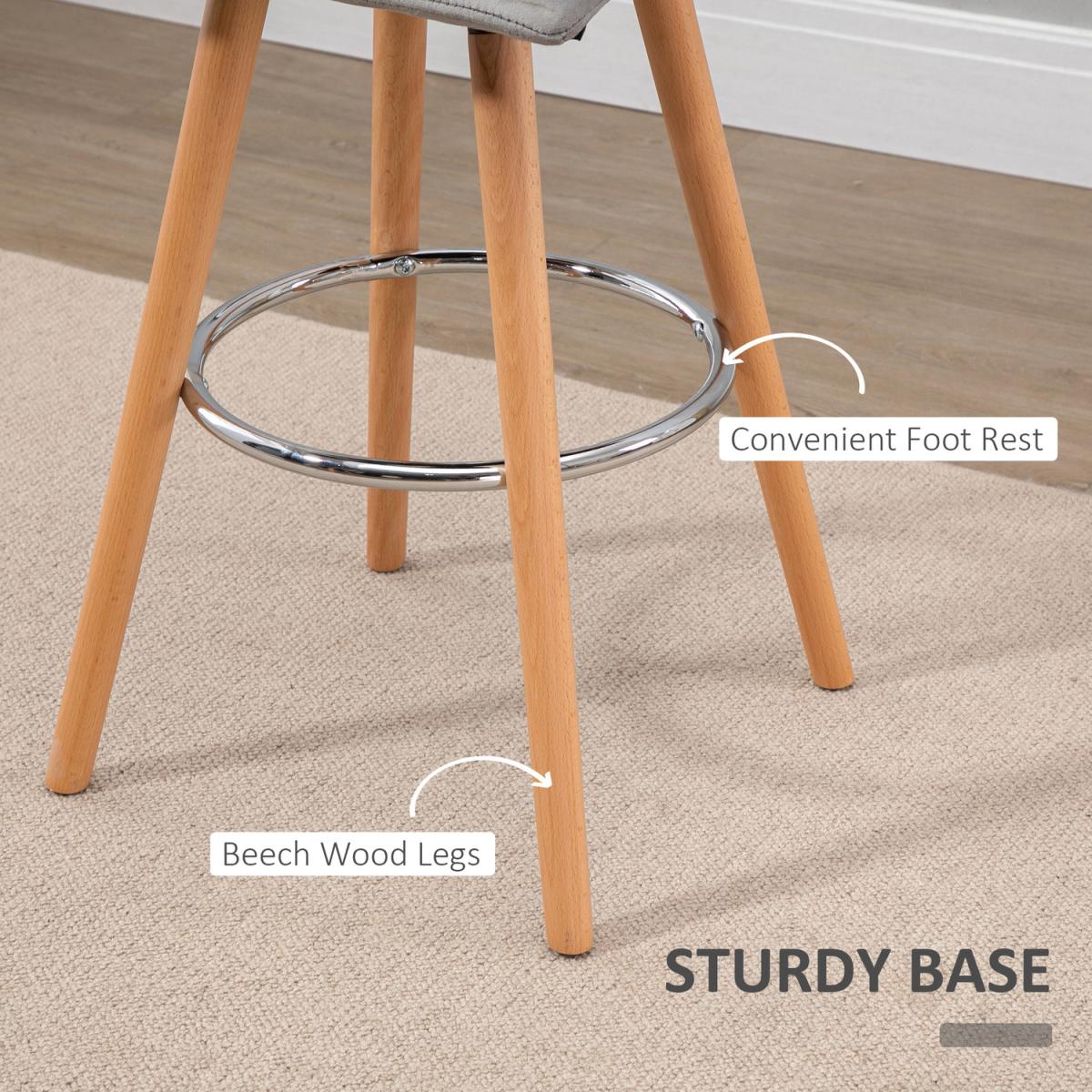 Set of 2 Armless Upholstered Bar Chairs with Wooden Legs - Grey – image 3