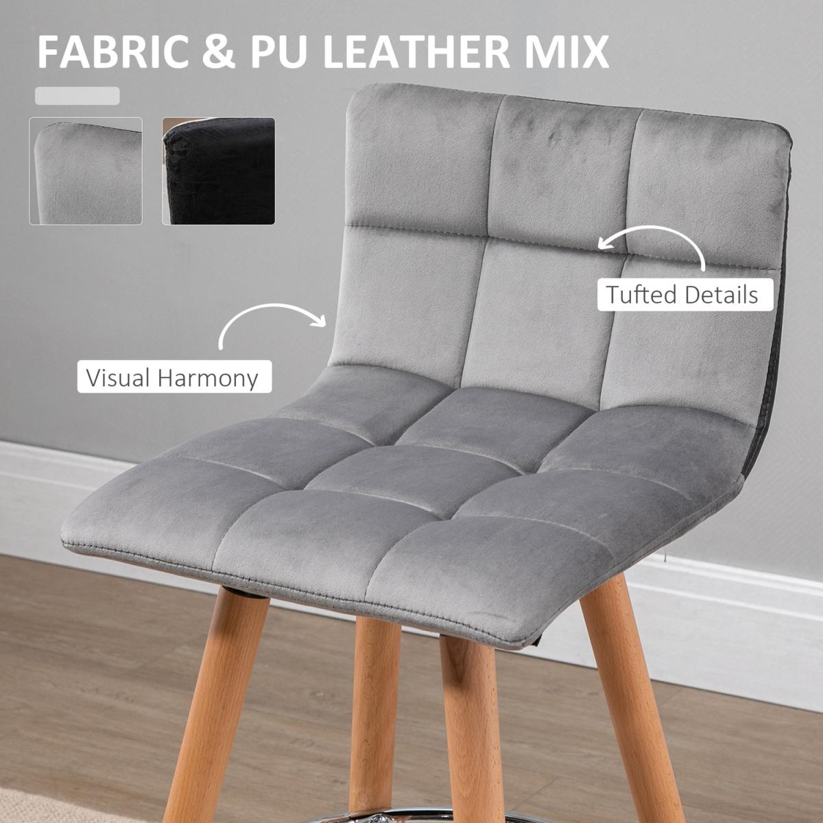 Set of 2 Armless Upholstered Bar Chairs with Wooden Legs - Grey – image 4