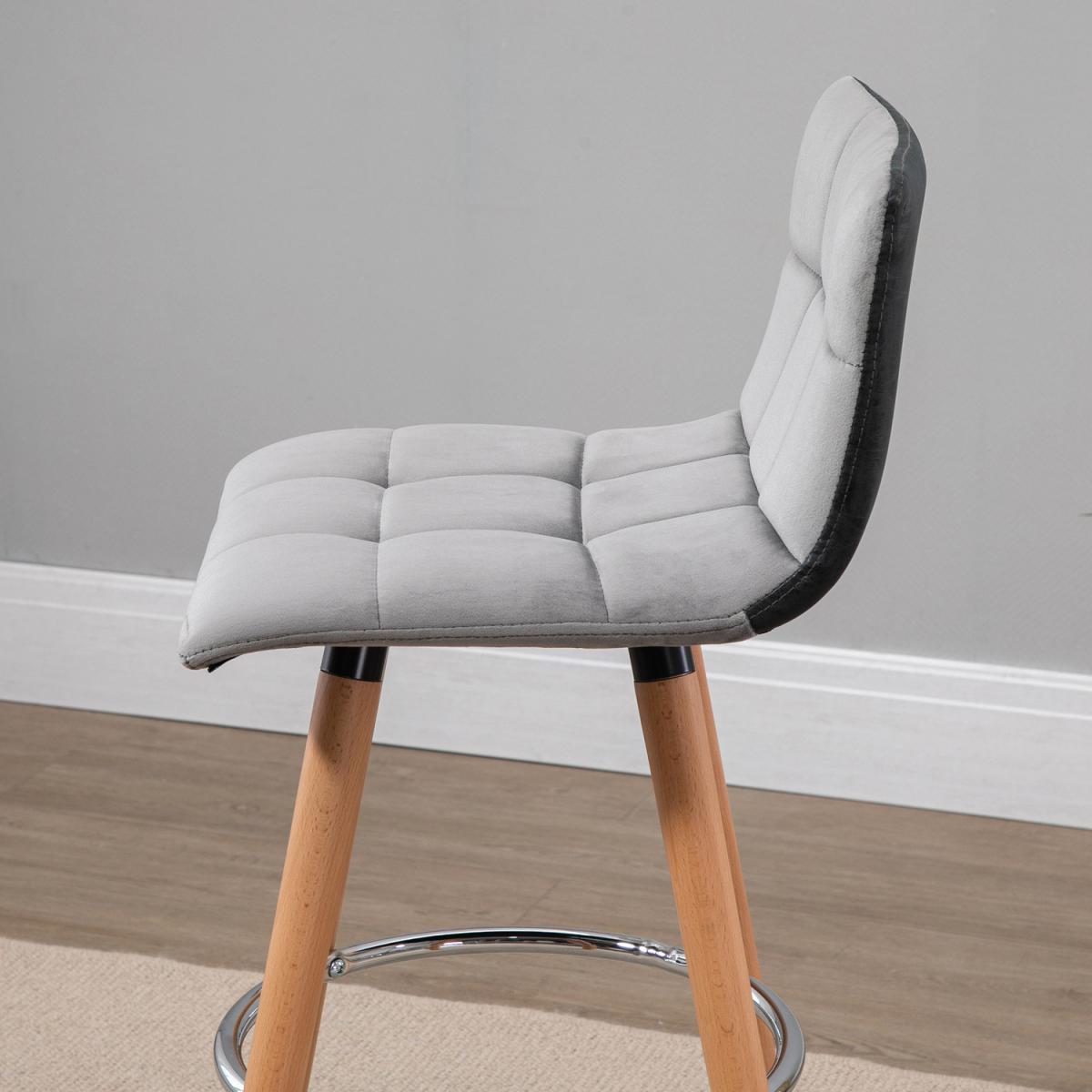 Set of 2 Armless Upholstered Bar Chairs with Wooden Legs - Grey – image 5