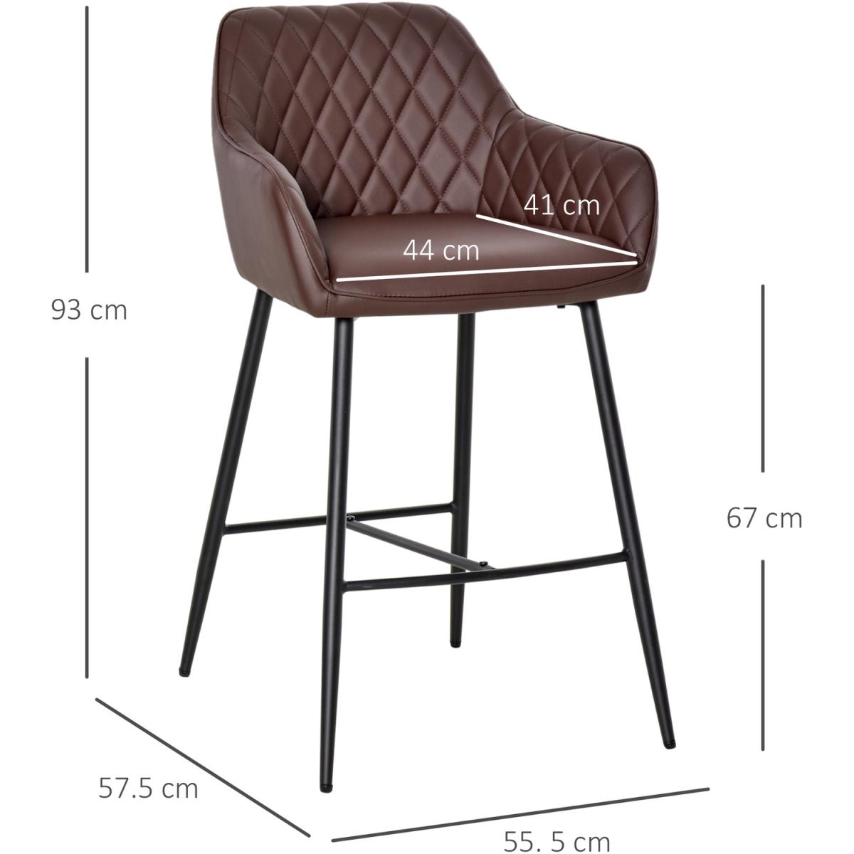 HOMCOM Industrial Style Bar Chairs Set of 2 with Footrest Solid Frame PU - Brown – image 5