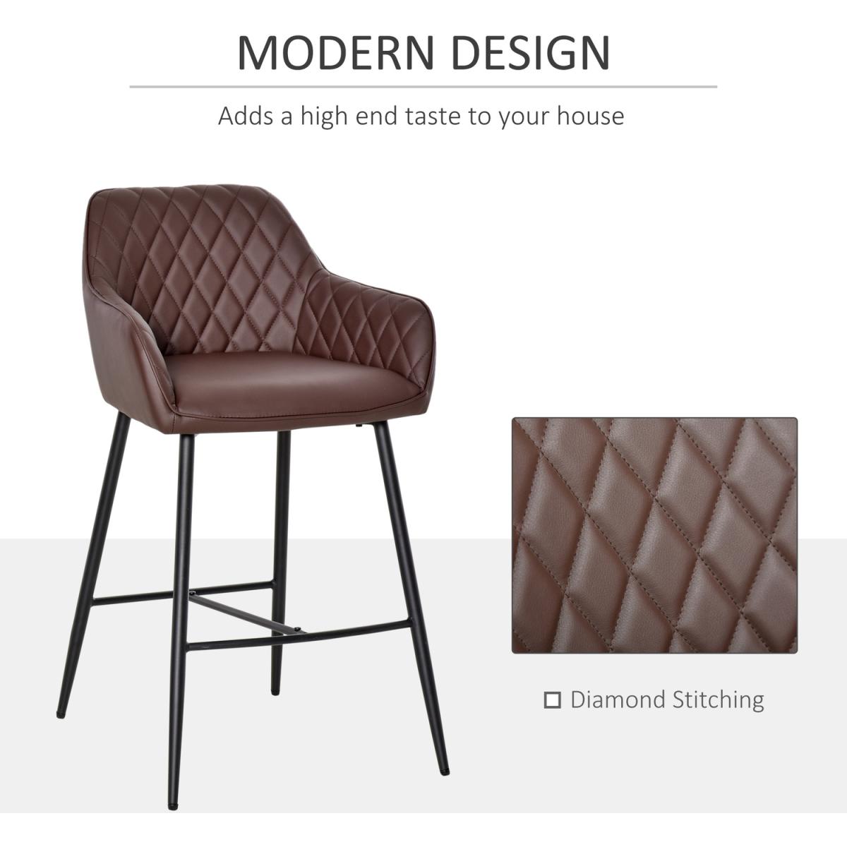 HOMCOM Industrial Style Bar Chairs Set of 2 with Footrest Solid Frame PU - Brown – image 8