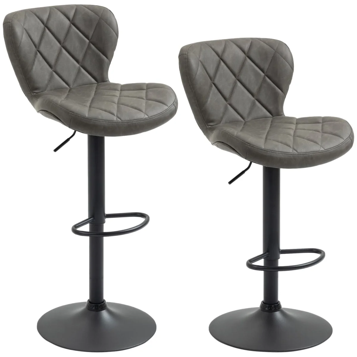 Moliyo Set of 2 Dark Grey Swivel Bar Stools with Diamond Pattern and Steel Frame – image 2