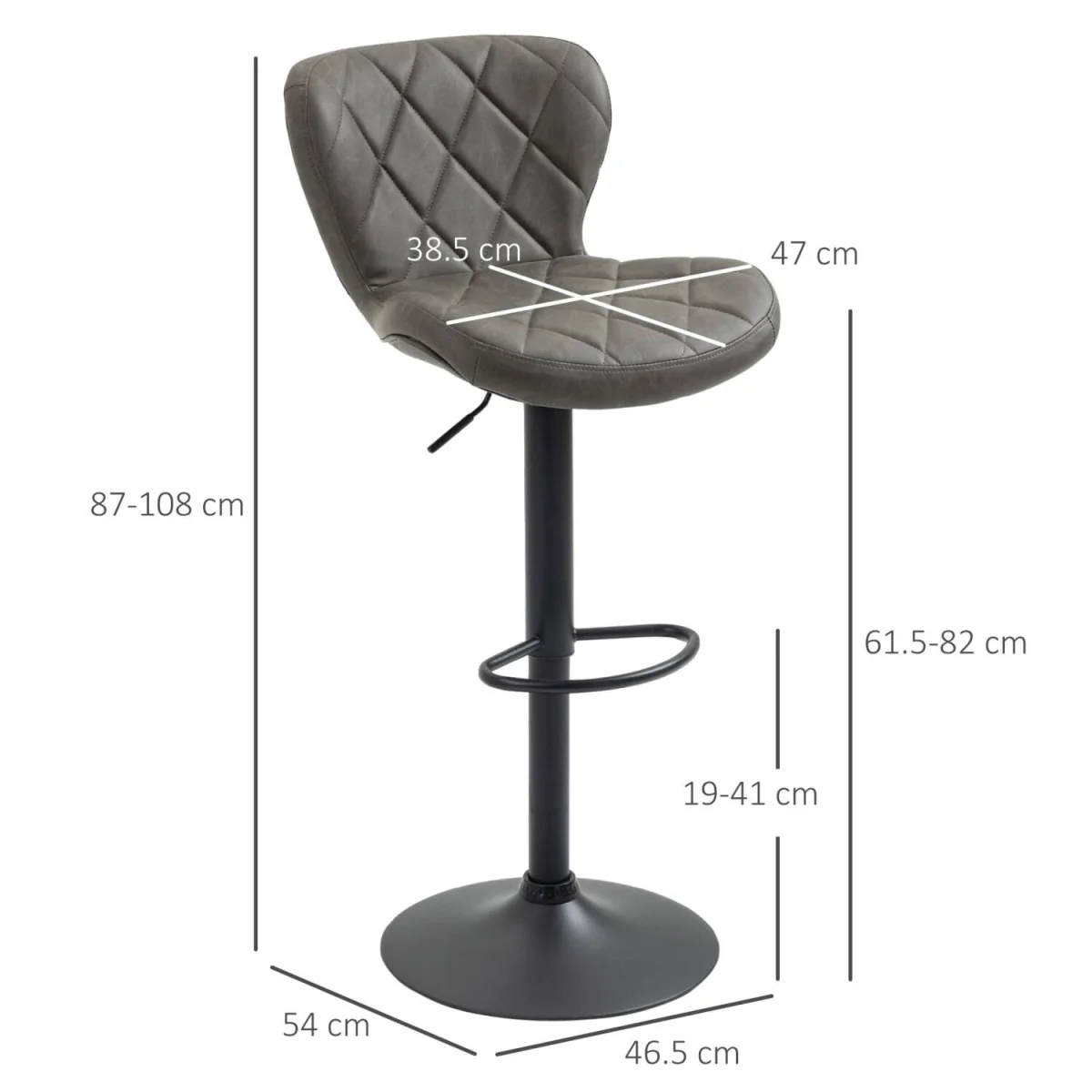 Moliyo Set of 2 Dark Grey Swivel Bar Stools with Diamond Pattern and Steel Frame – image 4